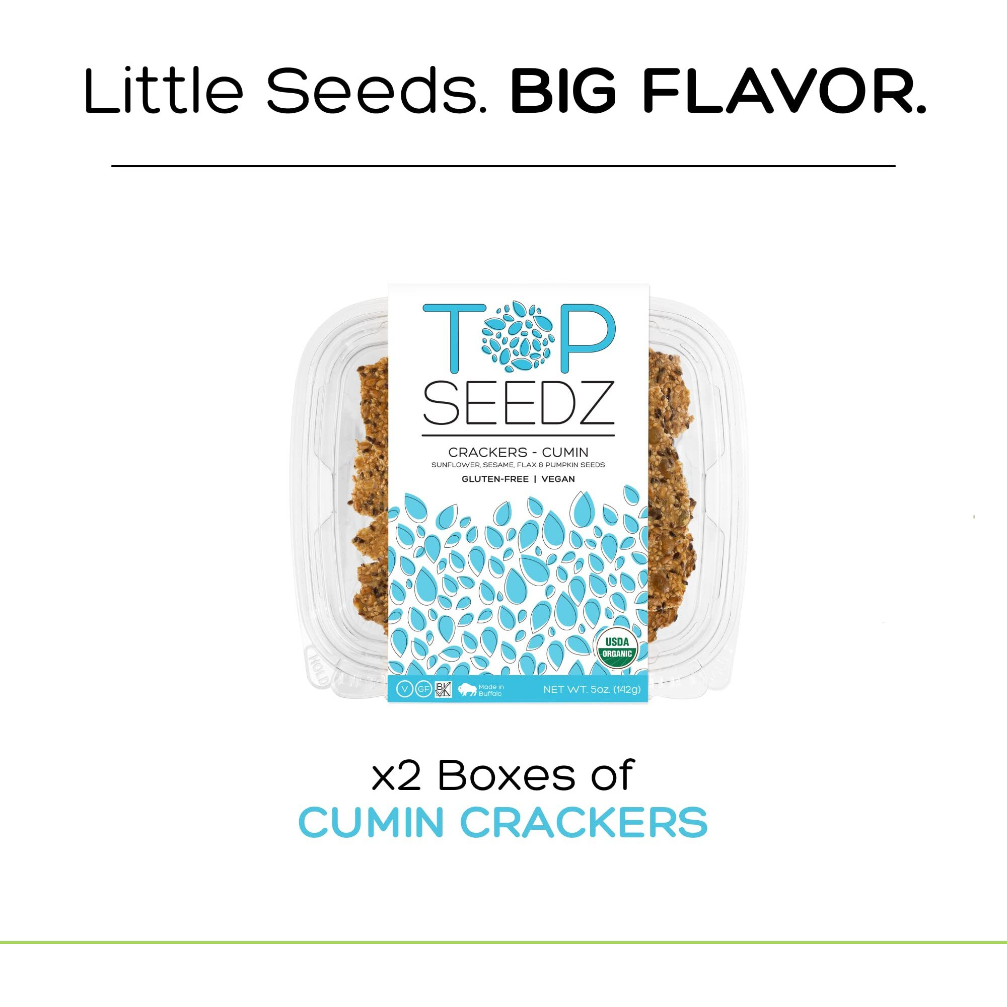 Top Seedz Certified Organic Gluten Free Cumin Seed Crackers | 2-Pack | 5 Ounces | Healthy Vegan Crackers With Plant Based Protein | Made Of Sunflower, Flax, Sesame And Pumpkin Seed