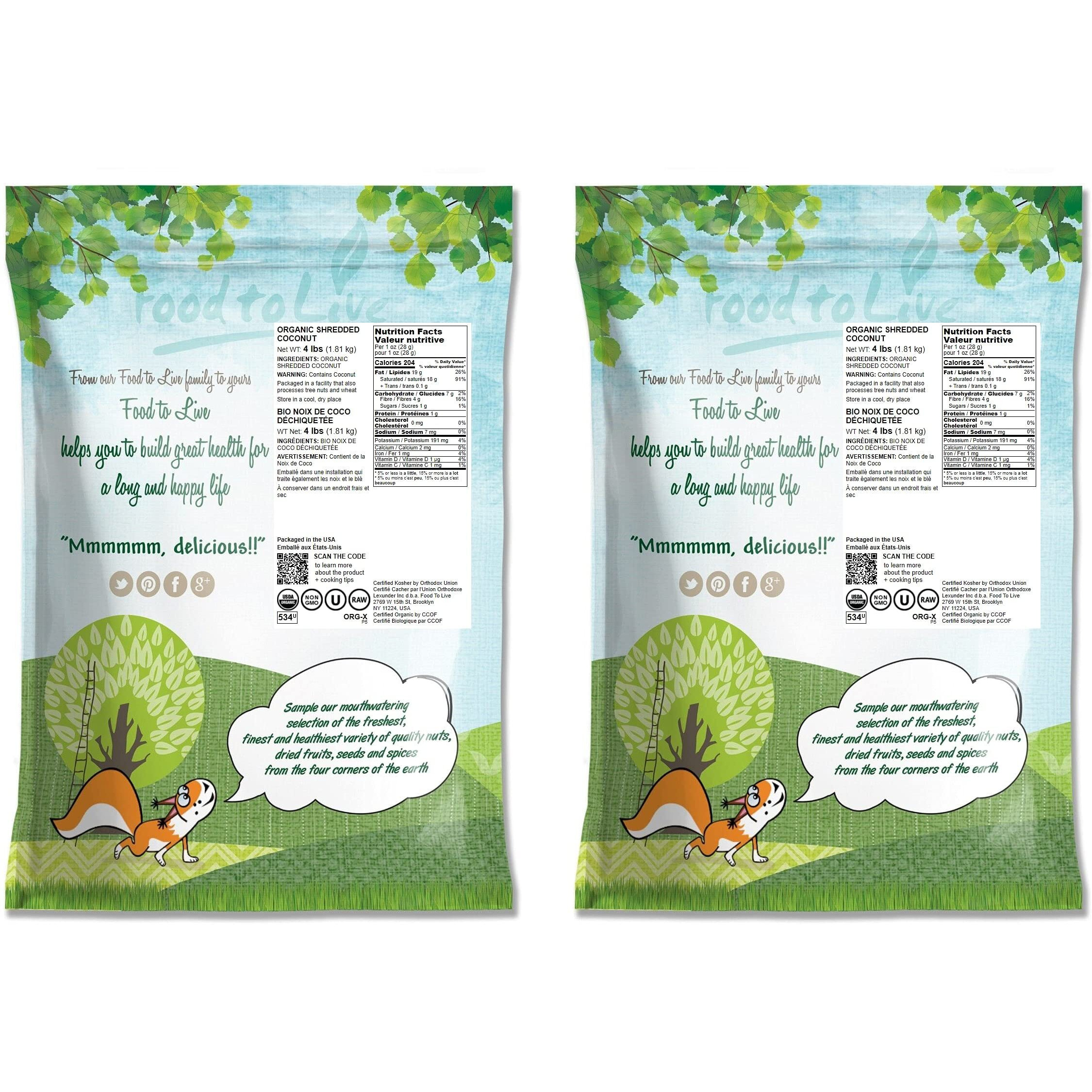 Food To Live - Organic Shredded Coconut, 8 Pounds Non-Gmo, Unsweetened Coconut Flakes, Desiccated, Medium Shreds, Kosher, Vegan, Bulk