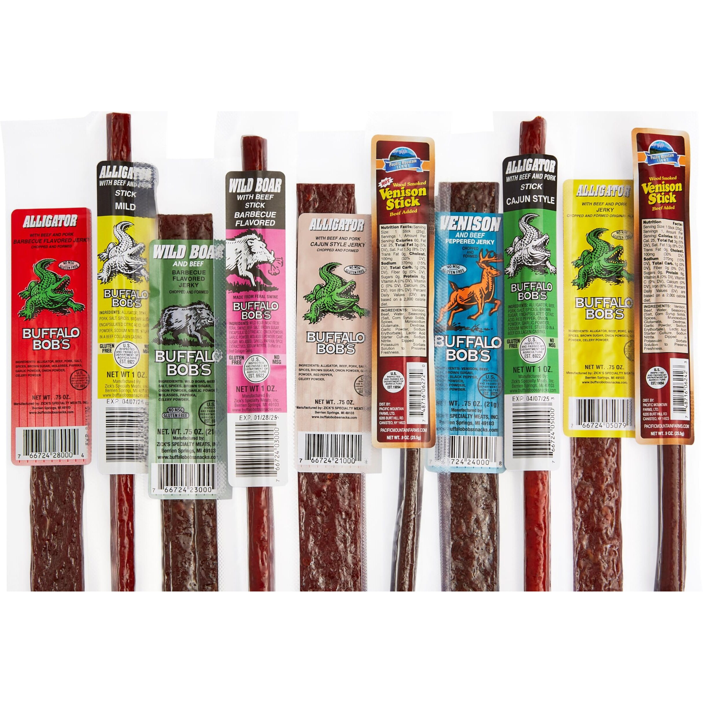 Jerky Dynasty Bayou Mix - Exotic Beef Jerky Snack Packs With Venison, Wild Boar & Alligator - Unique Flavors From Around The World In Slim Stick Style Jerky Variety Pack - (10 Pack)