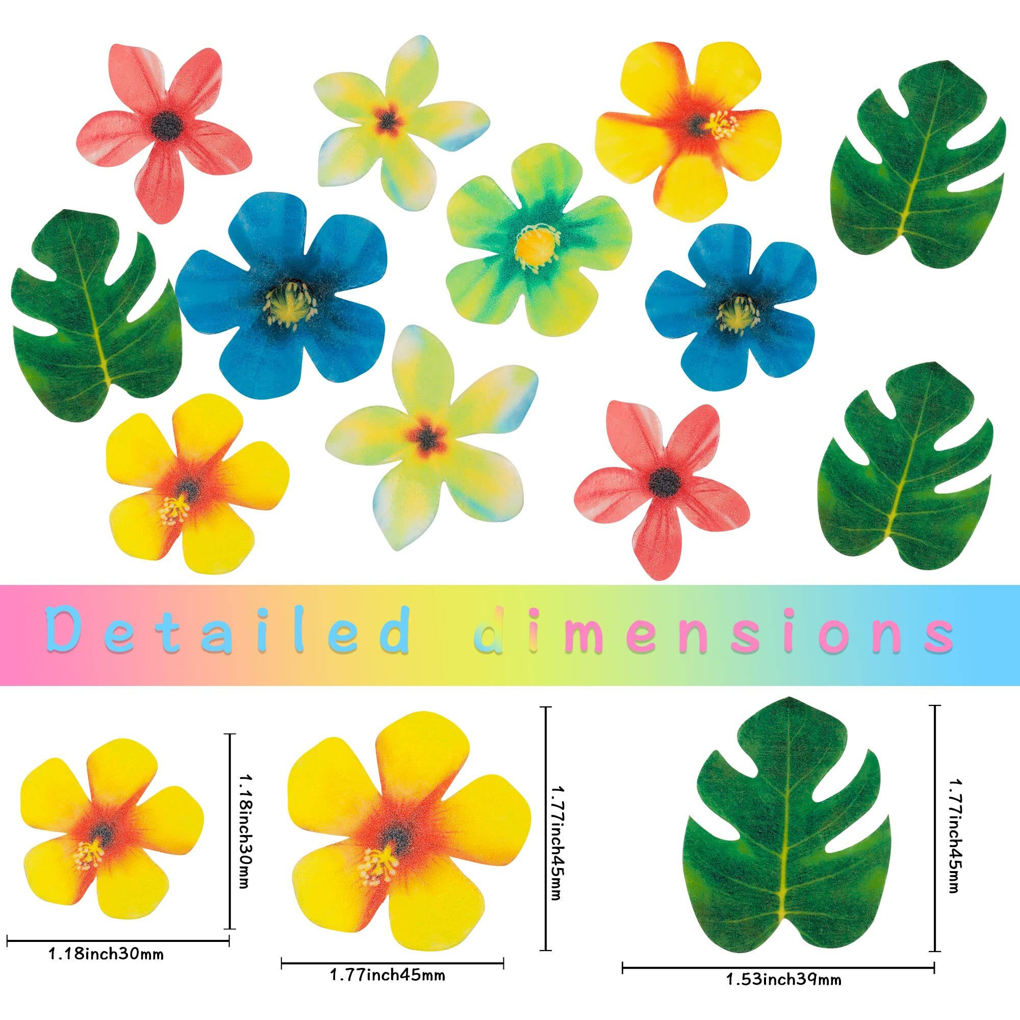 Gyufise 83Pcs Edible Tropical Palm Leaves Flowers Cupcake Toppers Palm Leaf Mini Flowers Cupcake Picks Hawaii Theme Cake Decorations For Jungle Summer Party Supplies