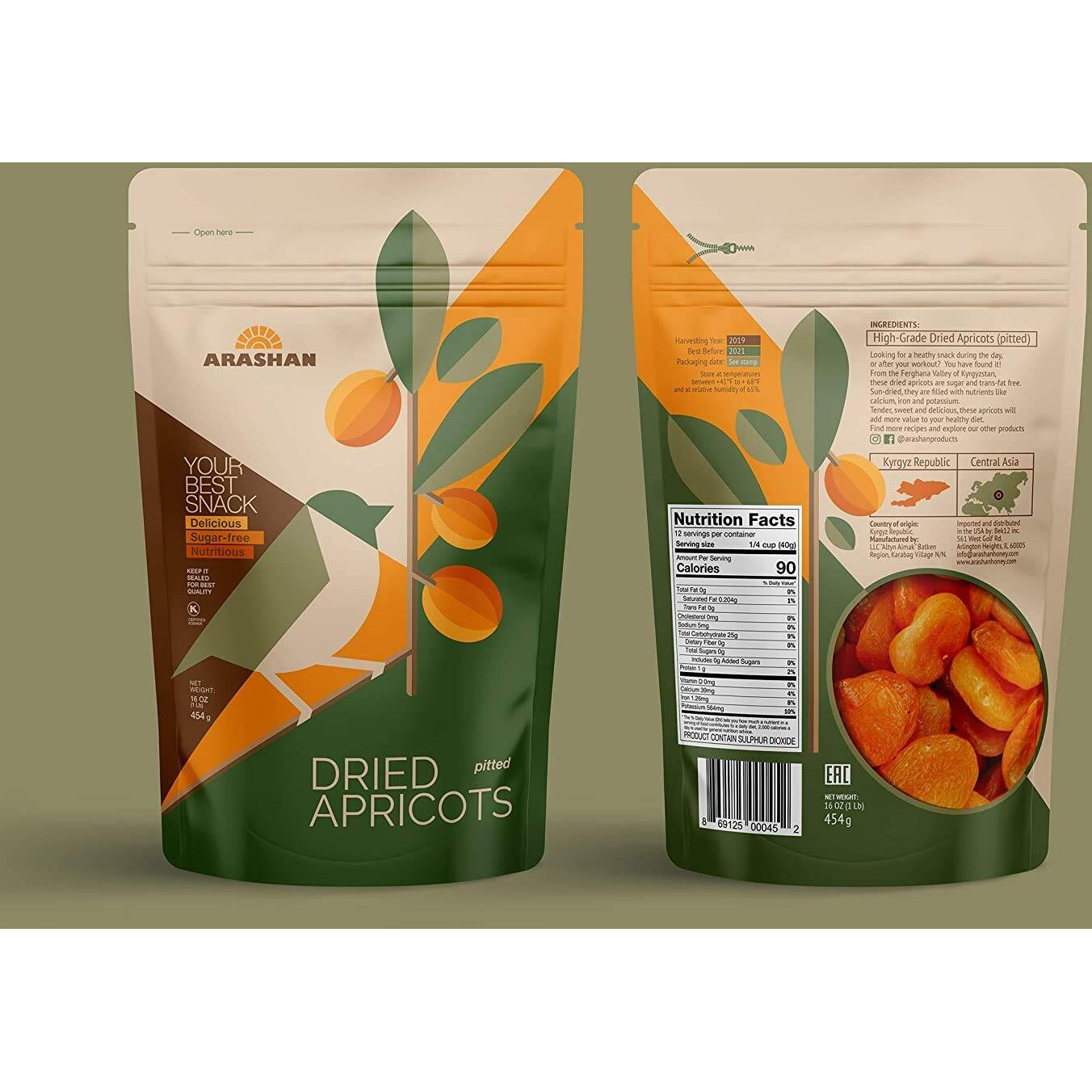 Arashan Apricots - Delicious Dried Apricot Fruit, Most Delectable Dry Apricot In The World Grown In The Ferghana Valley In Kyrgyzstan - Apricots Dried | Sundried, Pitted, No Sugar Added (2 Lb)