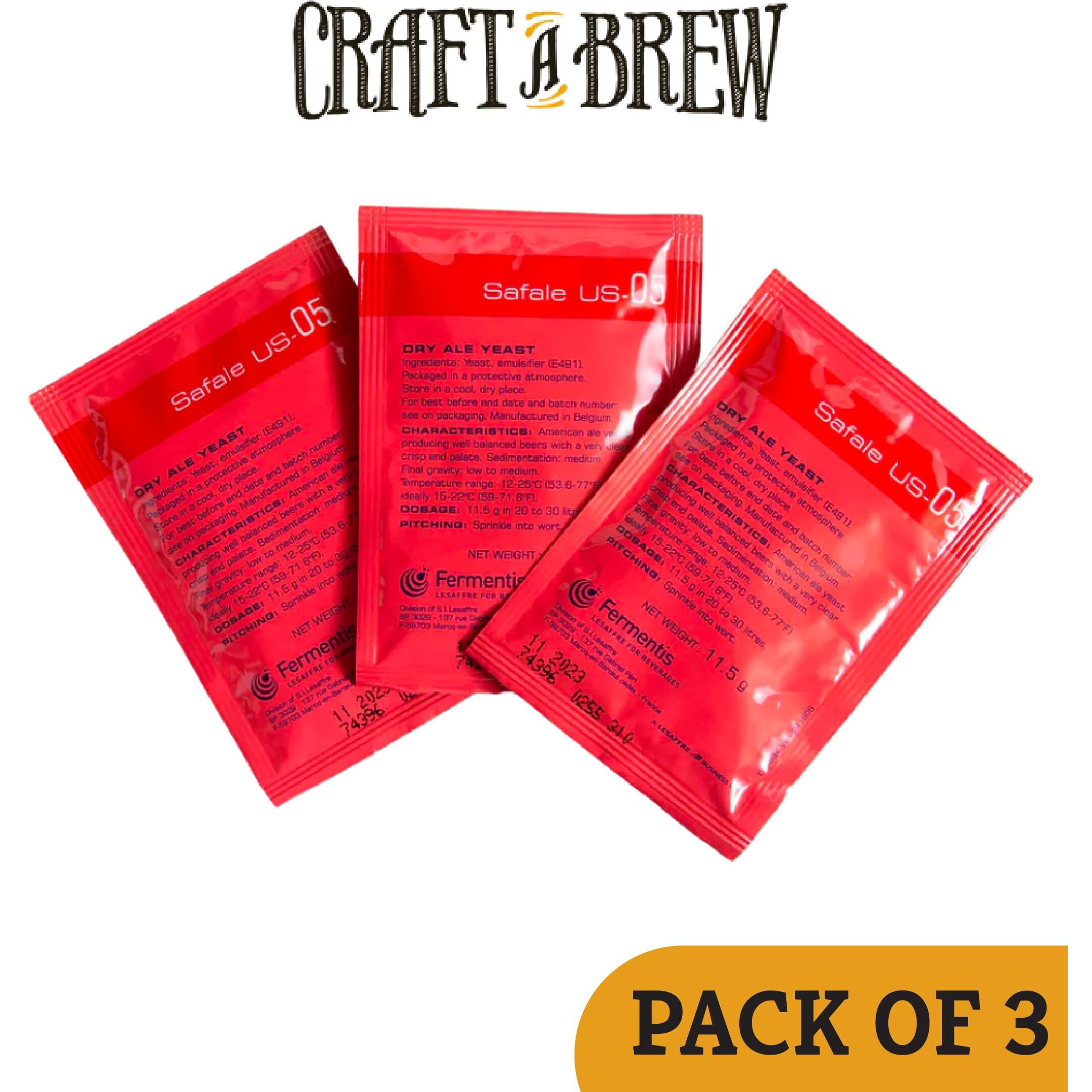 Craft A Brew - Safale Us-05 Yeast - American Ale Dry Yeast - For American Ales - Ingredients For Home Brewing - Beer Making Supplies - [3 Pack]