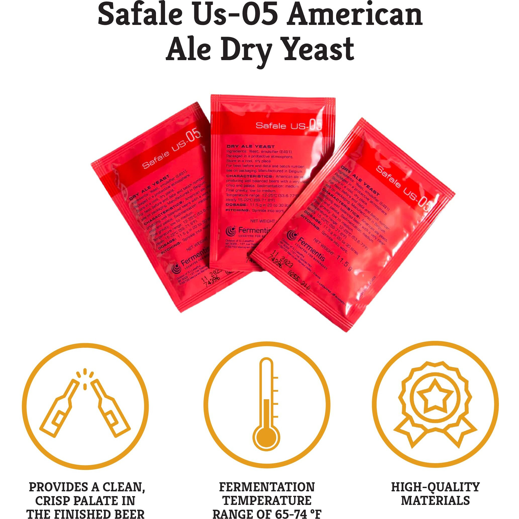 Craft A Brew - Safale Us-05 Yeast - American Ale Dry Yeast - For American Ales - Ingredients For Home Brewing - Beer Making Supplies - [3 Pack]