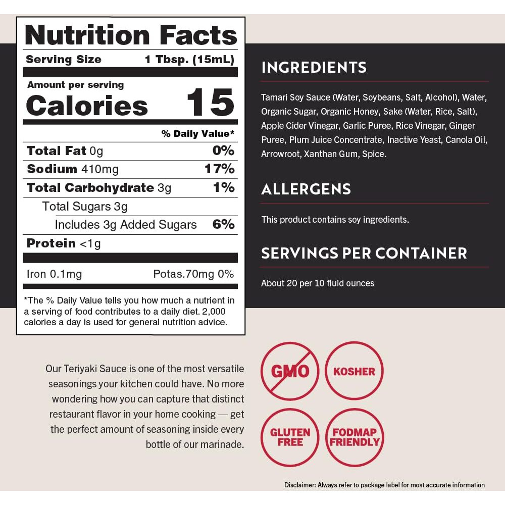 San-J - Gluten Free Teriyaki Sauce - Well-Balanced Sauce For Cooking - Non-Gmo - 10 Oz. Bottle