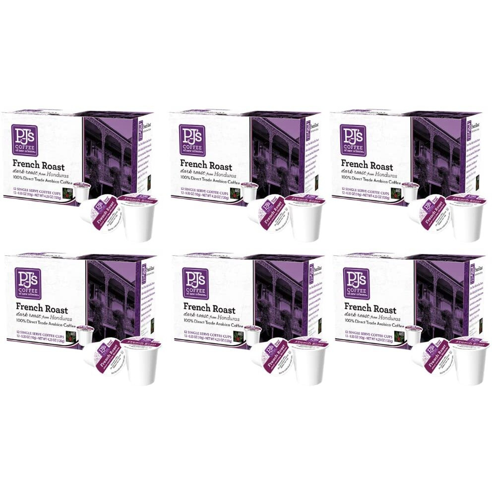 Pj's Coffee - French Roast Single Serve Cups, 12 Count (Pack Of 6)
