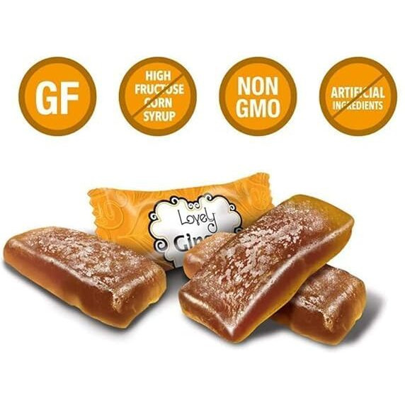 Lovely Candy Co. Mango Ginger Chews, Made With Real Ginger, Individually Wrapped, 5Oz (6-Pack) | Gluten-Free, Non-Gmo, No Artificial Ingredients, No High Fructose Corn Syrup | 4 Simple Ingredients
