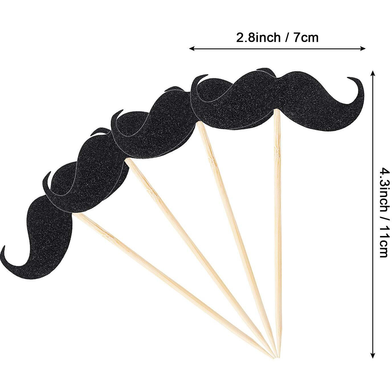50 Pieces Mustache Cupcake Toppers Mustache Birthday Cake Topper Black Glitter Mustache Dessert Toppers For Baby Shower Kid's Birthday Party Decorations