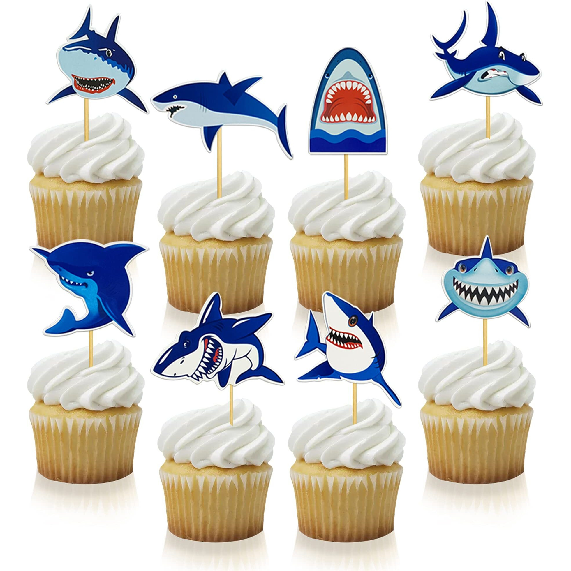 40 Pcs Shark Cupcake Toppers Shark Theme Party Supplies Kids Birthday Party Supplies Decorations