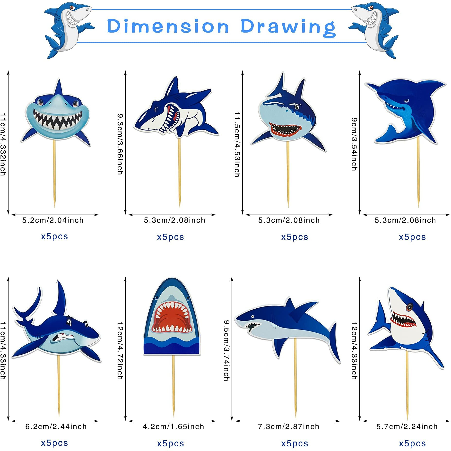 40 Pcs Shark Cupcake Toppers Shark Theme Party Supplies Kids Birthday Party Supplies Decorations