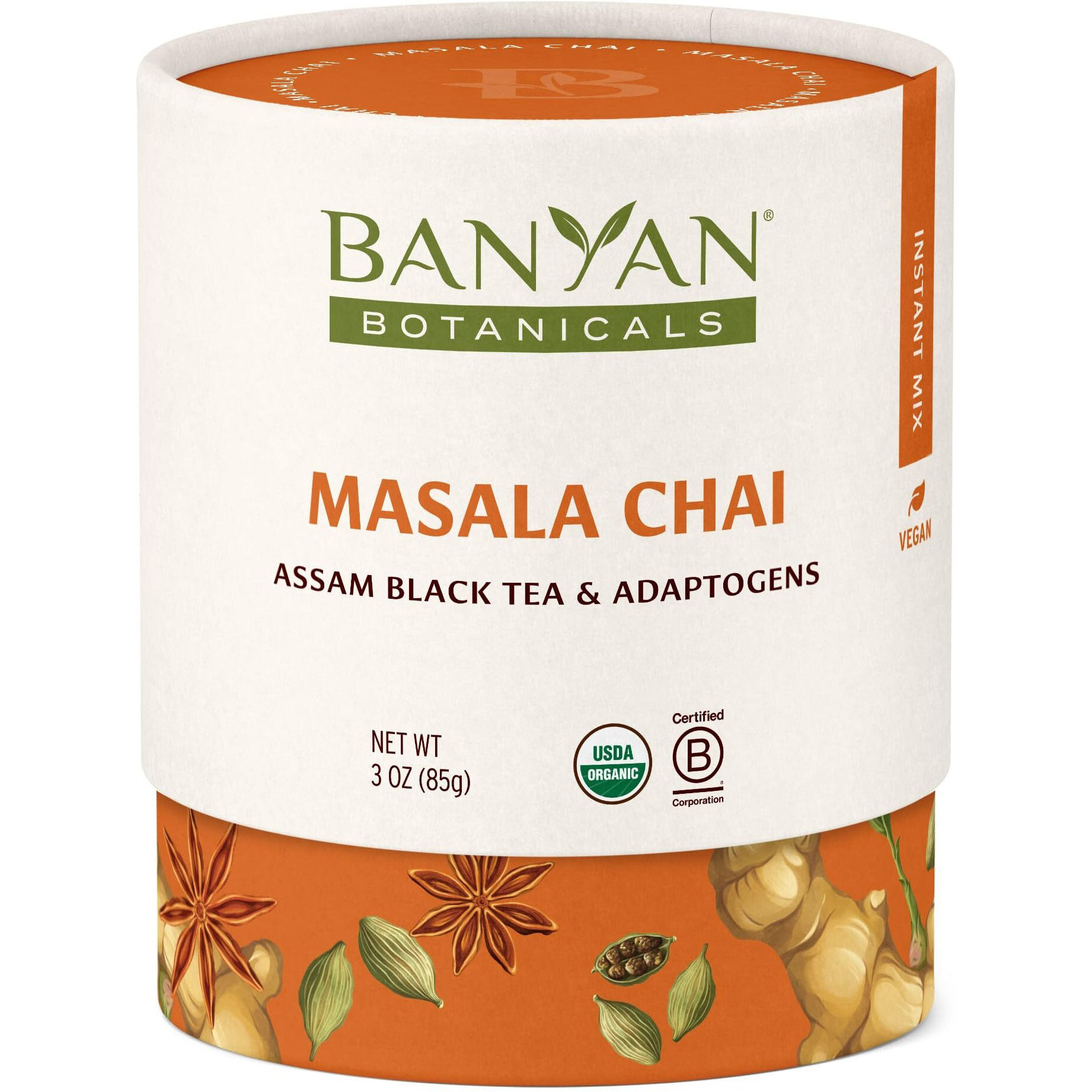 Banyan Botanicals Masala Chai - Organic Masala Chai Tea With Assam Black Tea And Adaptogenic Herbs - Moderately Caffeinated Tea For Balanced Energy - 3 Oz, 42 Servings - Fair For Life, Non-Gmo, Vegan
