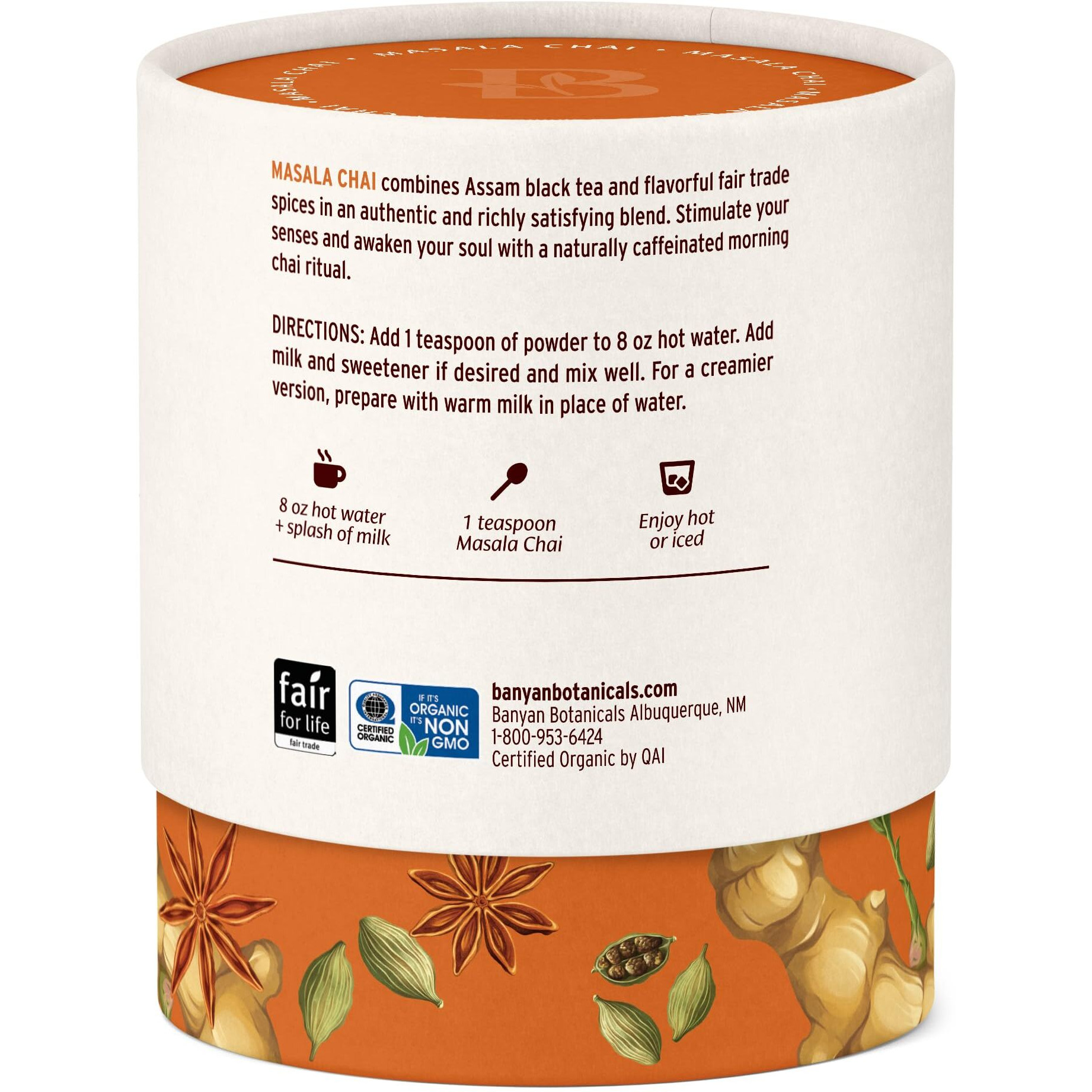 Banyan Botanicals Masala Chai - Organic Masala Chai Tea With Assam Black Tea And Adaptogenic Herbs - Moderately Caffeinated Tea For Balanced Energy - 3 Oz, 42 Servings - Fair For Life, Non-Gmo, Vegan