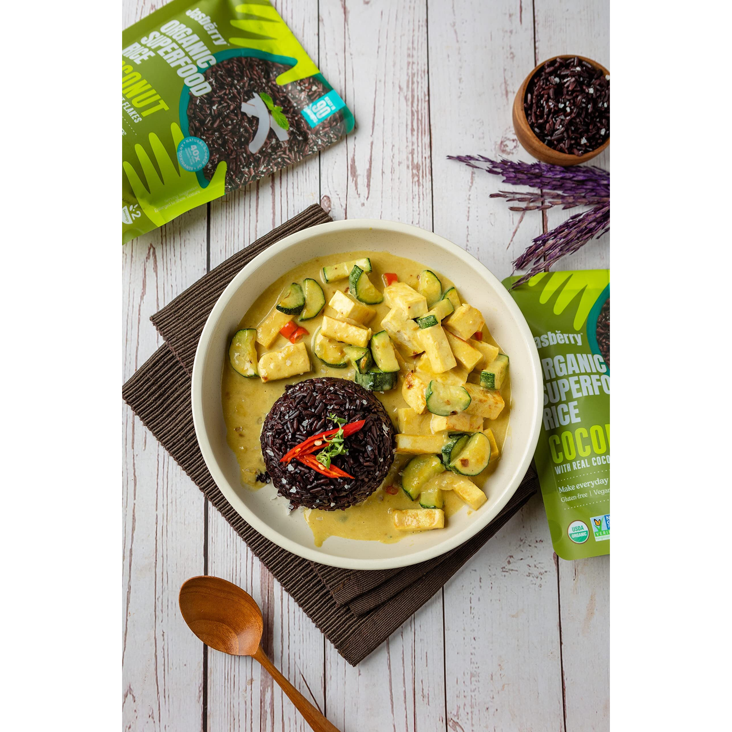 Jasberry Organic Rice With Coconut Flakes - Superfood Rice With High Antioxidants, Ready To Eat Or Heat, Non-Gmo, Gluten-Free, Usda Certified Organic, Vegan, (7Oz, 6-Pack)