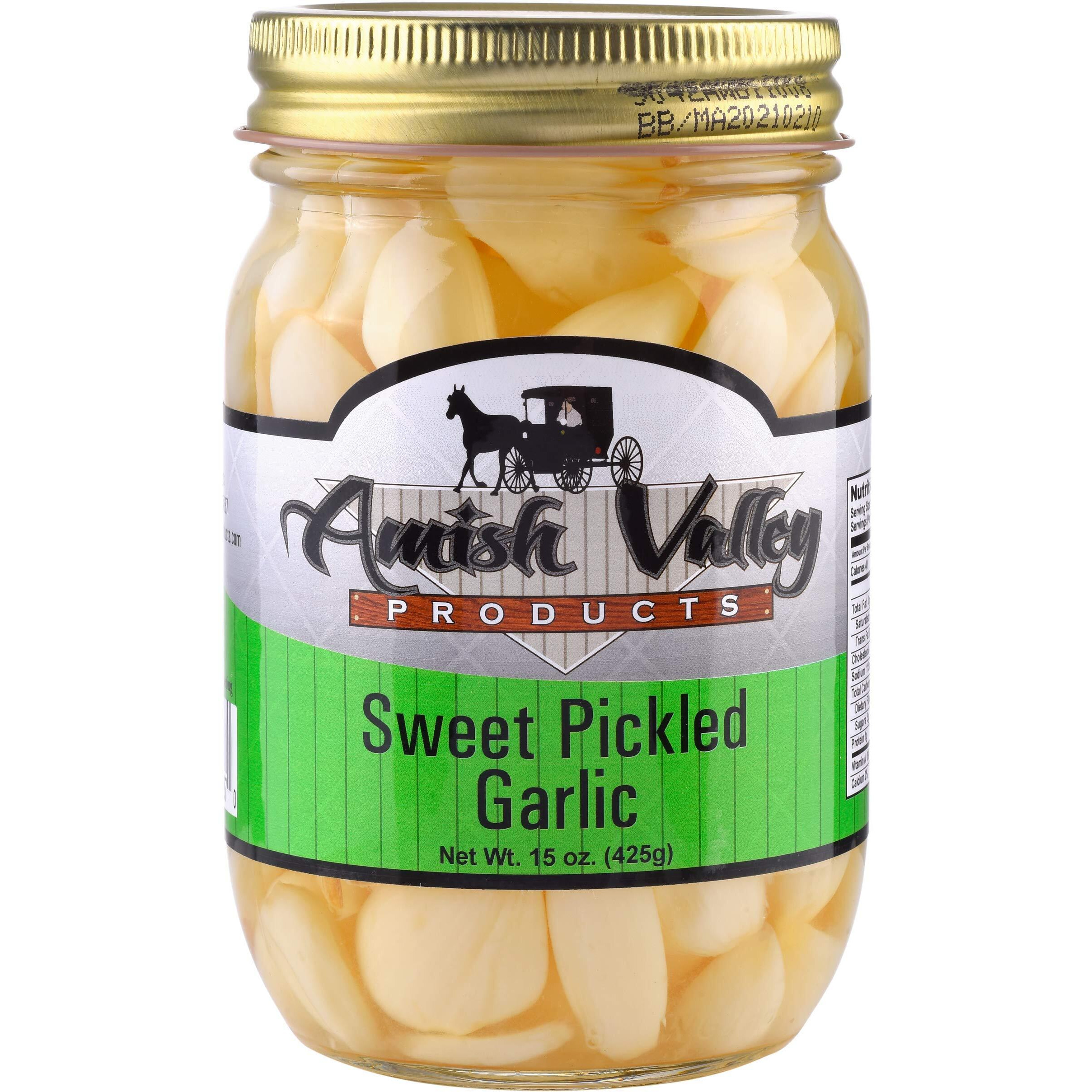 Amish Valley Products Country Pickled Garlic Sweet Or Hot Flavor 15 Oz Glass Jar (Sweet, 1 - 15Oz Jar)