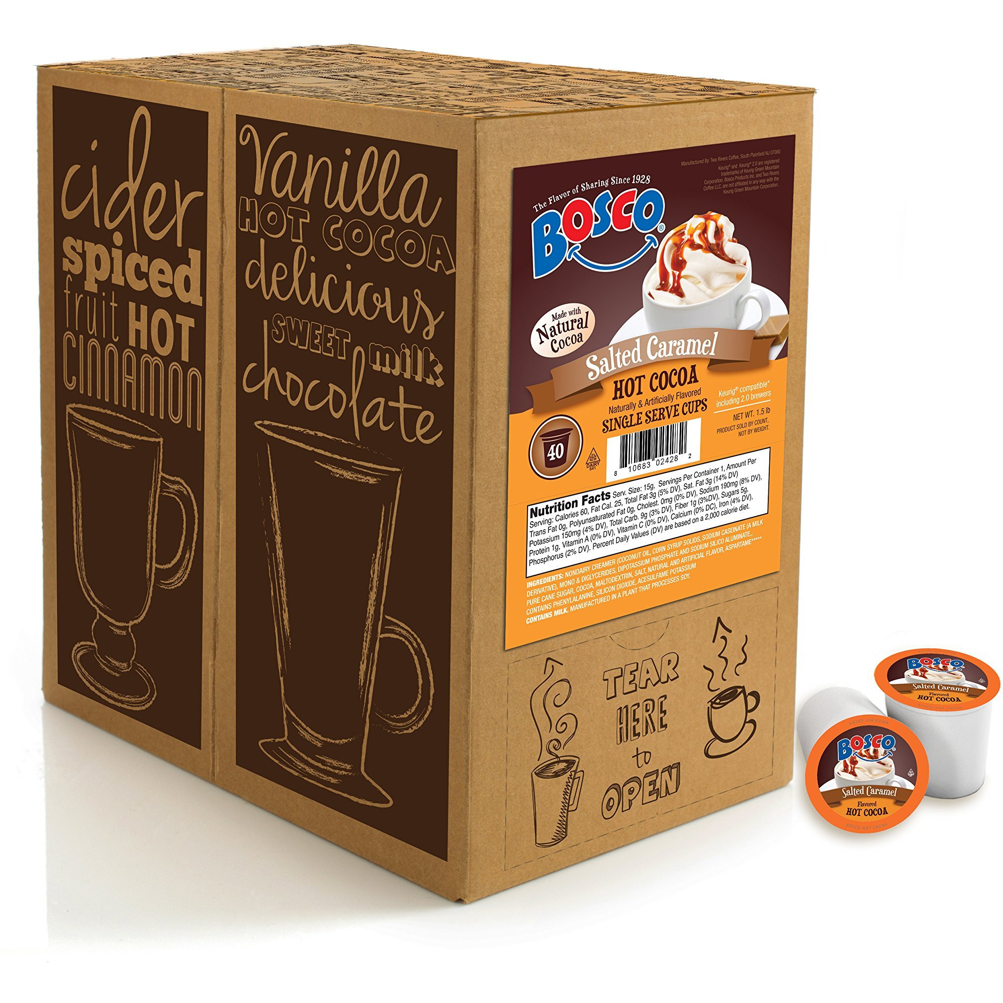 Bosco Single-Cup Hot Cocoa For Keurig K-Cup Brewers, Salted Caramel, 40 Count