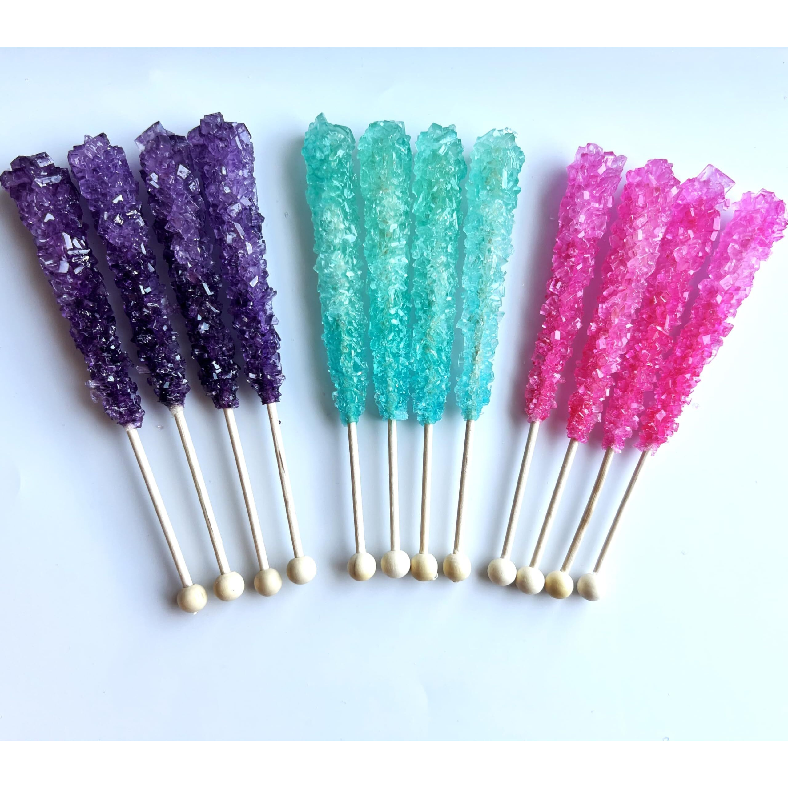 Classic Rock Candy Sticks, Sugar Rock Crystal Lollipops, Individually Wrapped (Pack Of 18, Mermaid Mix (Purple Grape, Pink Cherry, & Baby Blue Cotton Candy))