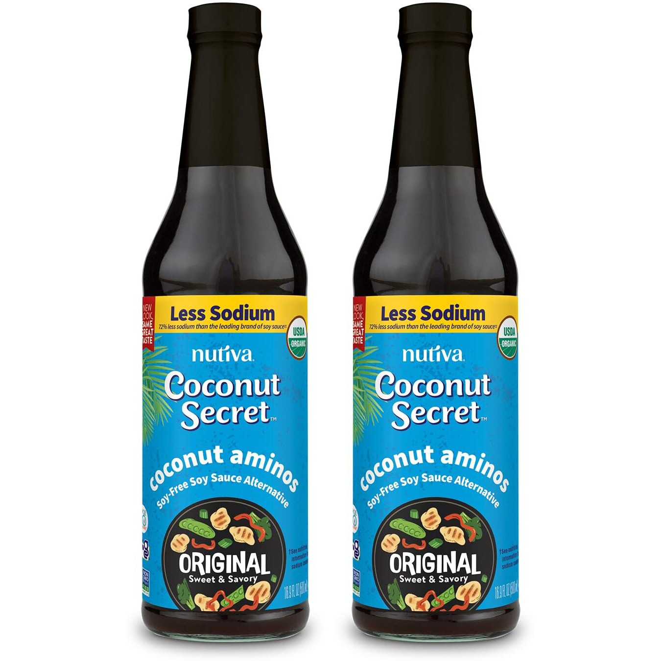 Coconut Secret, Organic Liquid Coconut Aminos, 16.9 Oz (Pack Of 2), All-Purpose Seasoning Sauce & Marinade, Soy-Free Soy Sauce Alternative, Low Sodium, Low Glycemic, Vegan & Gluten Free Stir Fry Sauce