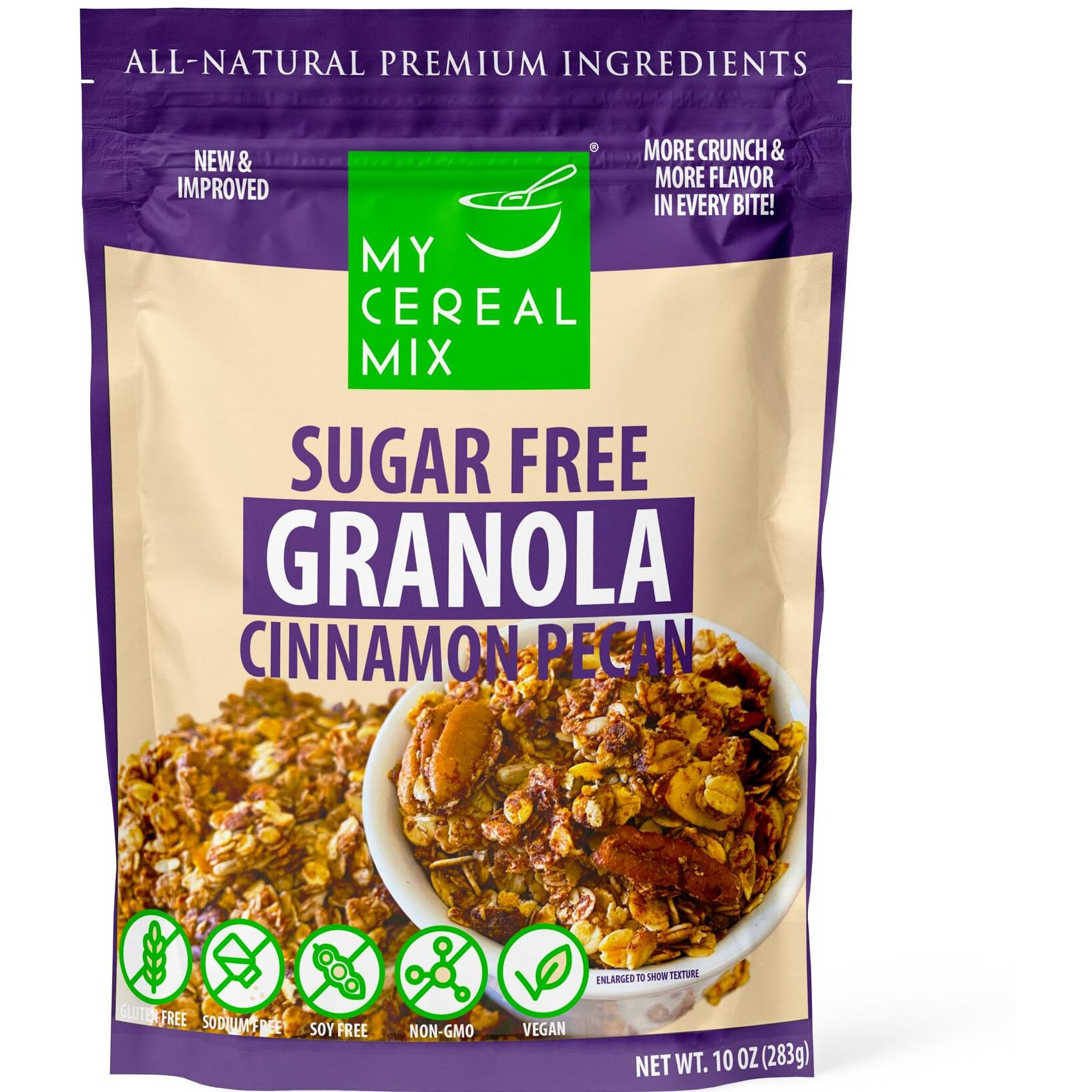 Mycerealmix Sugar Free Granola - Cinnamon Pecan - Natures Crunchy Delight | Gluten Free, Soy Free, Sodium Free, No Sugar Alcohols, All Natural Ingredients, Vegan | Healthy All-Natural Breakfast Cereal