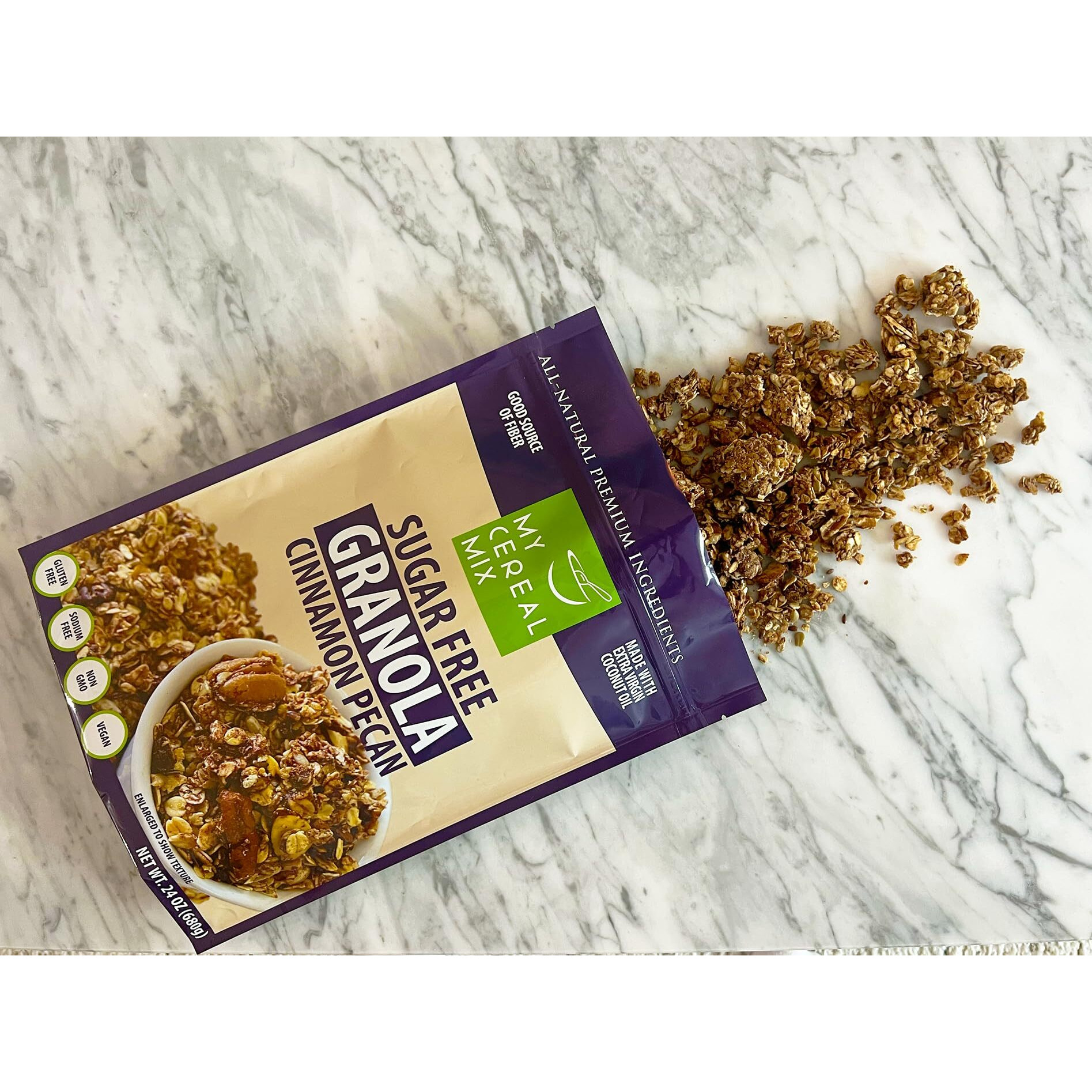 Mycerealmix Sugar Free Granola - Cinnamon Pecan - Natures Crunchy Delight | Gluten Free, Soy Free, Sodium Free, No Sugar Alcohols, All Natural Ingredients, Vegan | Healthy All-Natural Breakfast Cereal