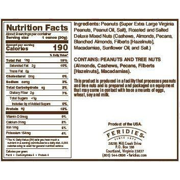 Feridies Salted Deluxe Mixed Nuts - 9Oz Vacuum Sealed Tin