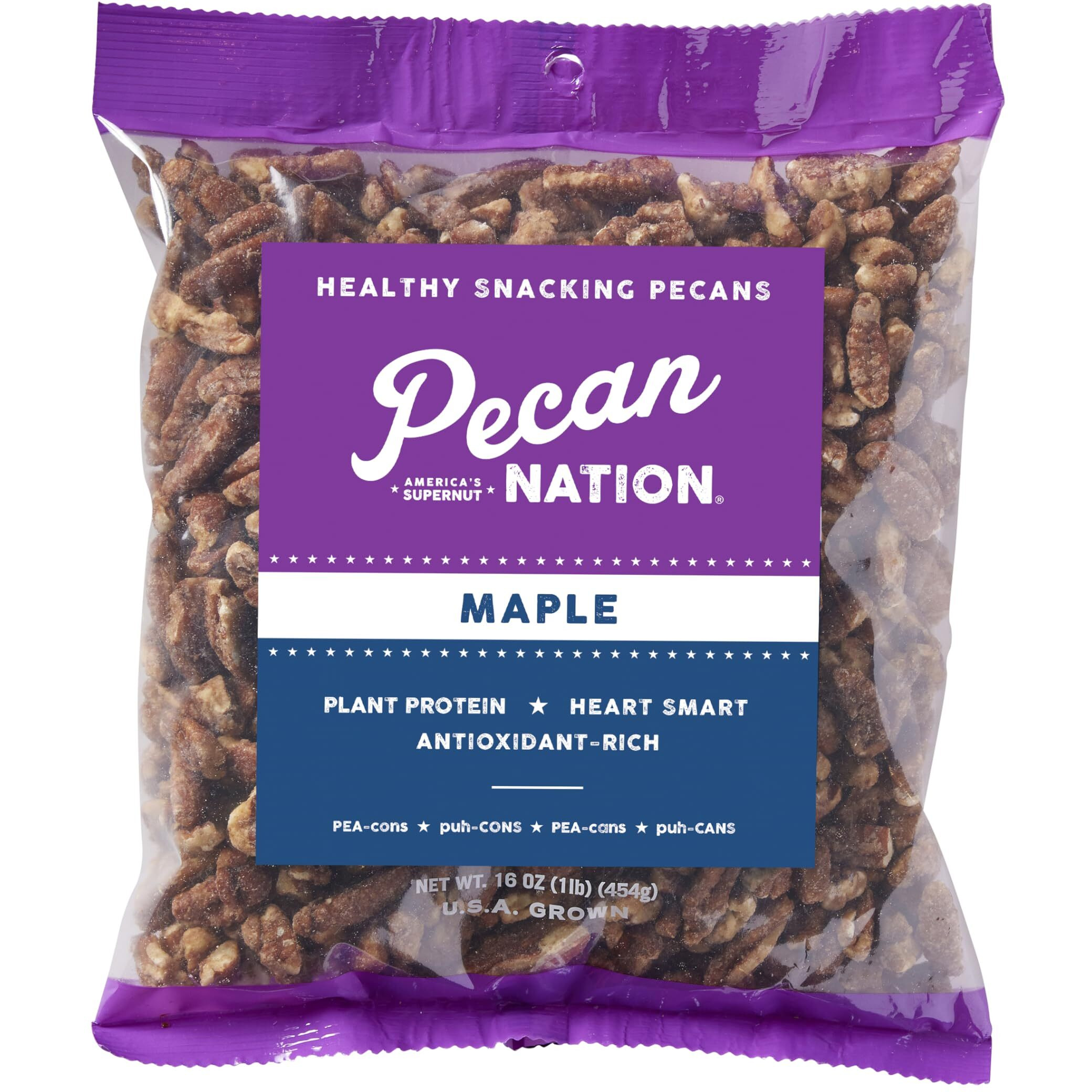 Pecan Nation Maple Flavored Roasted Sweet Pecan Pieces 16 Oz., Natural, No Preservatives, Antioxidant-Rich, Non-Gmo, Healthy Nut Snack For Adults And Kids (2 Pack)