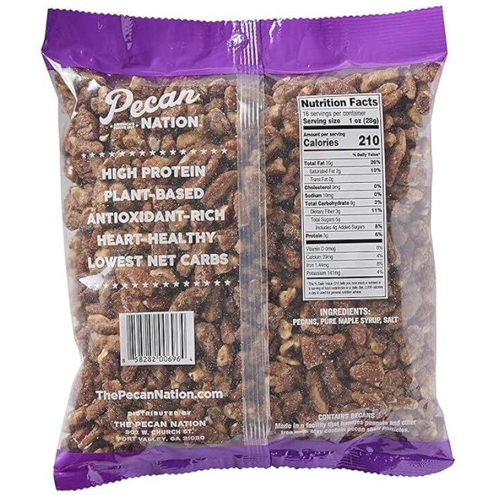 Pecan Nation Maple Flavored Roasted Sweet Pecan Pieces 16 Oz., Natural, No Preservatives, Antioxidant-Rich, Non-Gmo, Healthy Nut Snack For Adults And Kids (2 Pack)