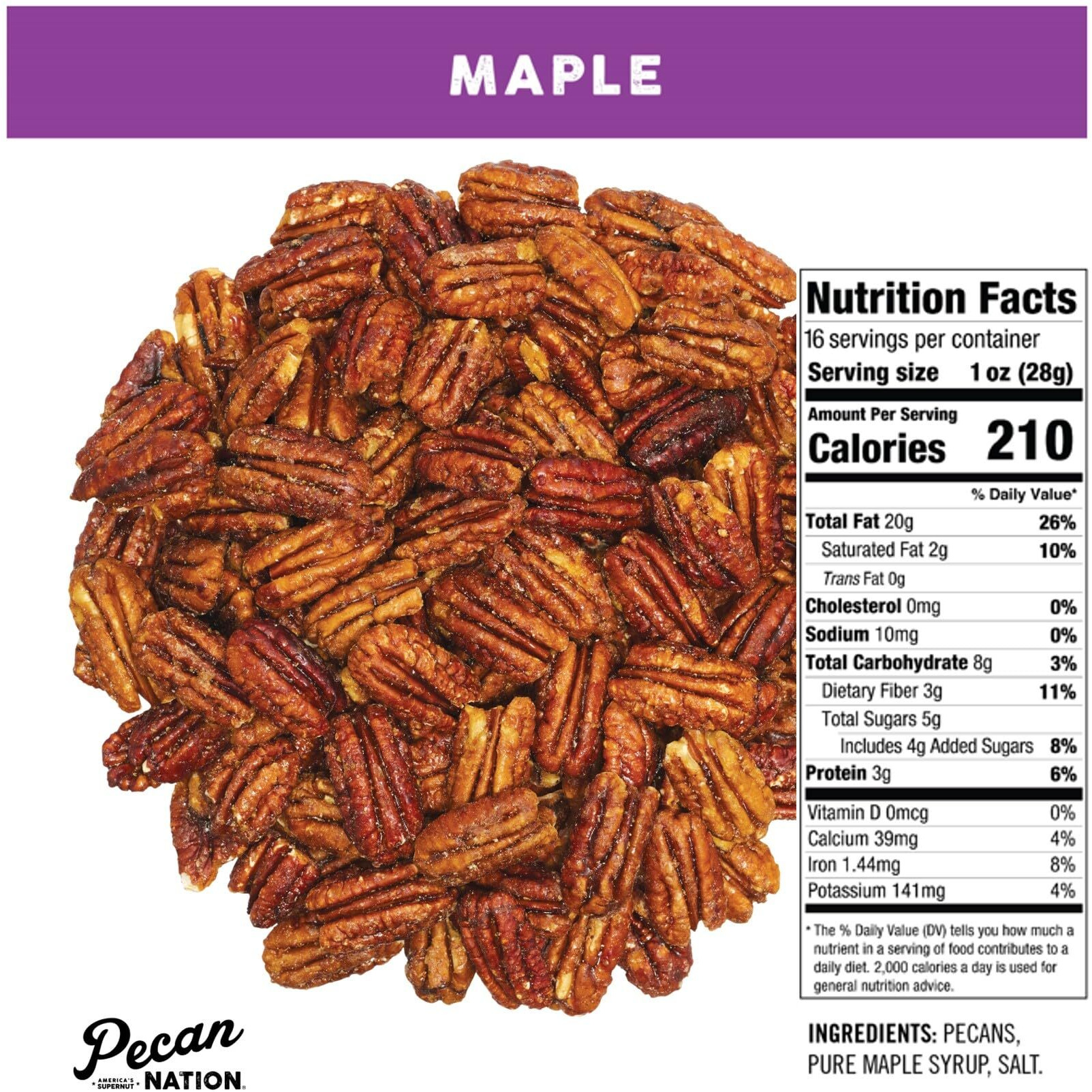 Pecan Nation Maple Flavored Roasted Sweet Pecan Pieces 16 Oz., Natural, No Preservatives, Antioxidant-Rich, Non-Gmo, Healthy Nut Snack For Adults And Kids (2 Pack)