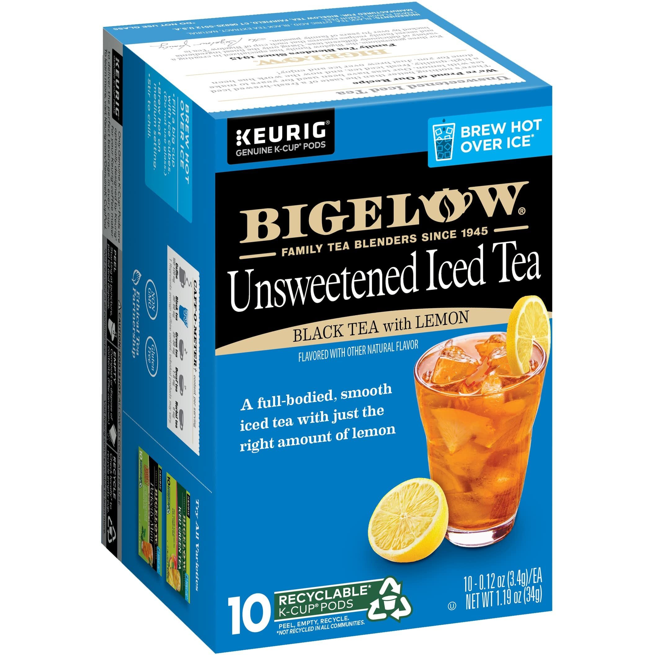 Bigelow Unsweetened Iced Black Tea With Lemon K Cups Pods, 10 Count (Pack Of 6), 60 K Cup Pods Total