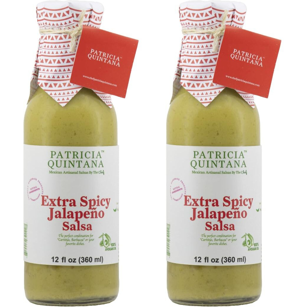 Patricia Quintana Extra Spicy Jalapeo Salsa - Authentic Artisanal Mexican Ingredients - Perfect Topping To Your Tacos, Burritos, Enchiladas Or Other Favorite Food (12 Oz, 2 Bottles)