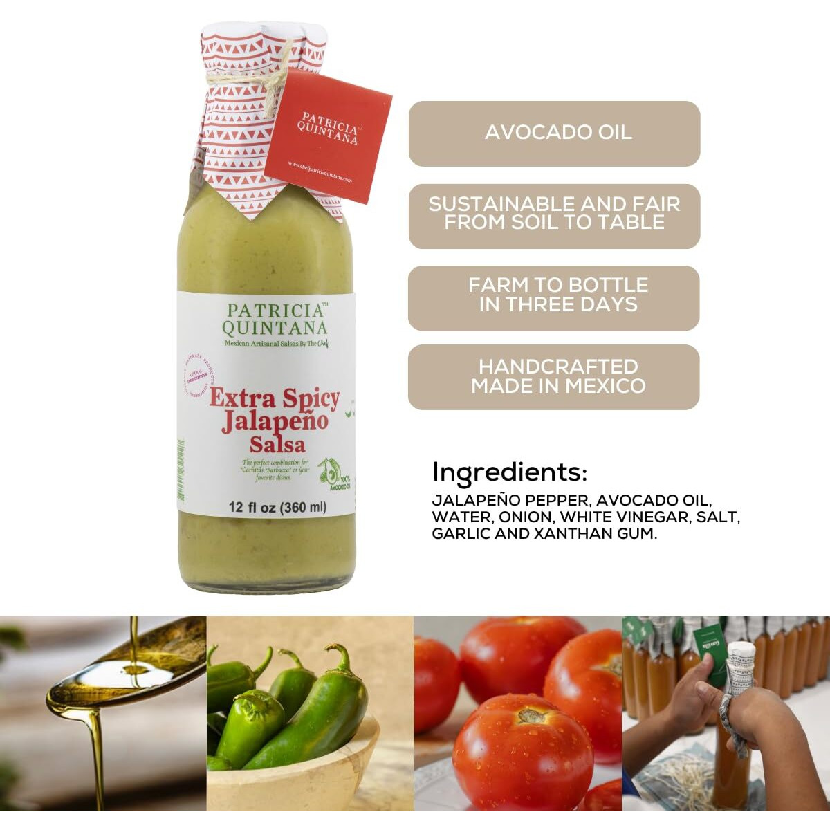 Patricia Quintana Extra Spicy Jalapeo Salsa - Authentic Artisanal Mexican Ingredients - Perfect Topping To Your Tacos, Burritos, Enchiladas Or Other Favorite Food (12 Oz, 2 Bottles)