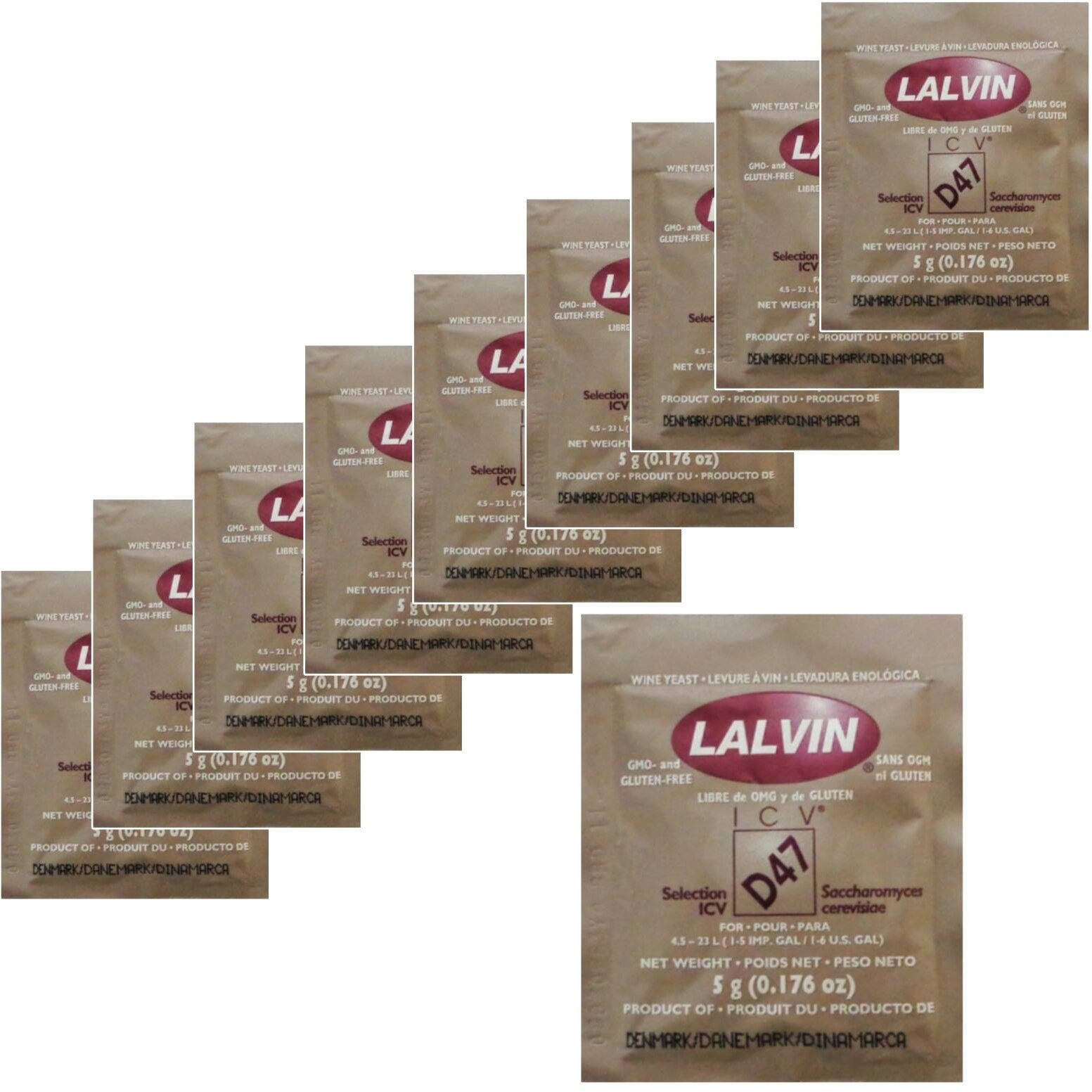 10X Lalvin D47 Yeast White And Blush Wines 5G Homebrew Wine Making 4.5L-23L