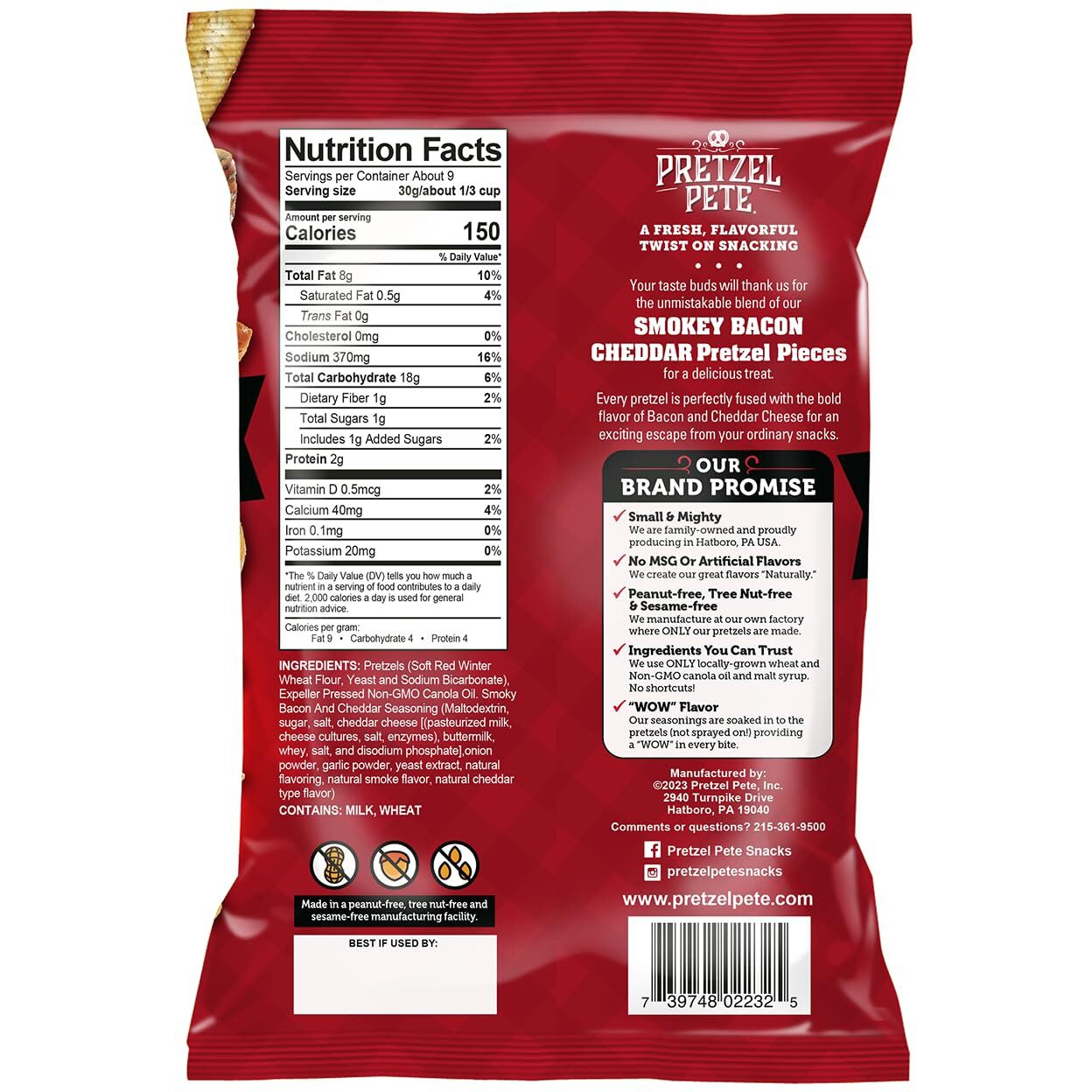 Pretzel Pete Smokey Bacon Cheddar Seasoned Pretzel Pieces, Non-Gmo Ingredients, Small Batch, Bold Flavor, 9Oz (3 Pack)