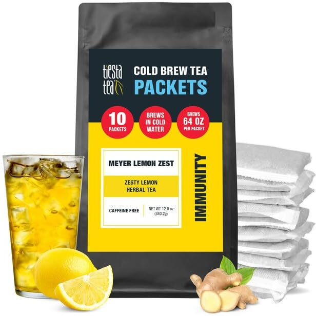 Tiesta Tea - Meyer Lemon Zest Cold Brew, Premium Loose Leaf Blend, Non-Caffeinated Iced Tea, 10 Cold Brew Tea Packets - Brews One 64Oz Pitcher