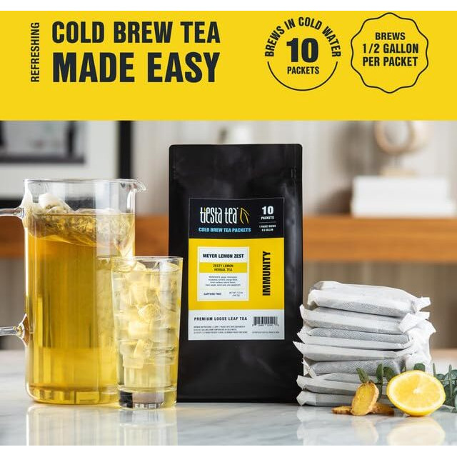 Tiesta Tea - Meyer Lemon Zest Cold Brew, Premium Loose Leaf Blend, Non-Caffeinated Iced Tea, 10 Cold Brew Tea Packets - Brews One 64Oz Pitcher