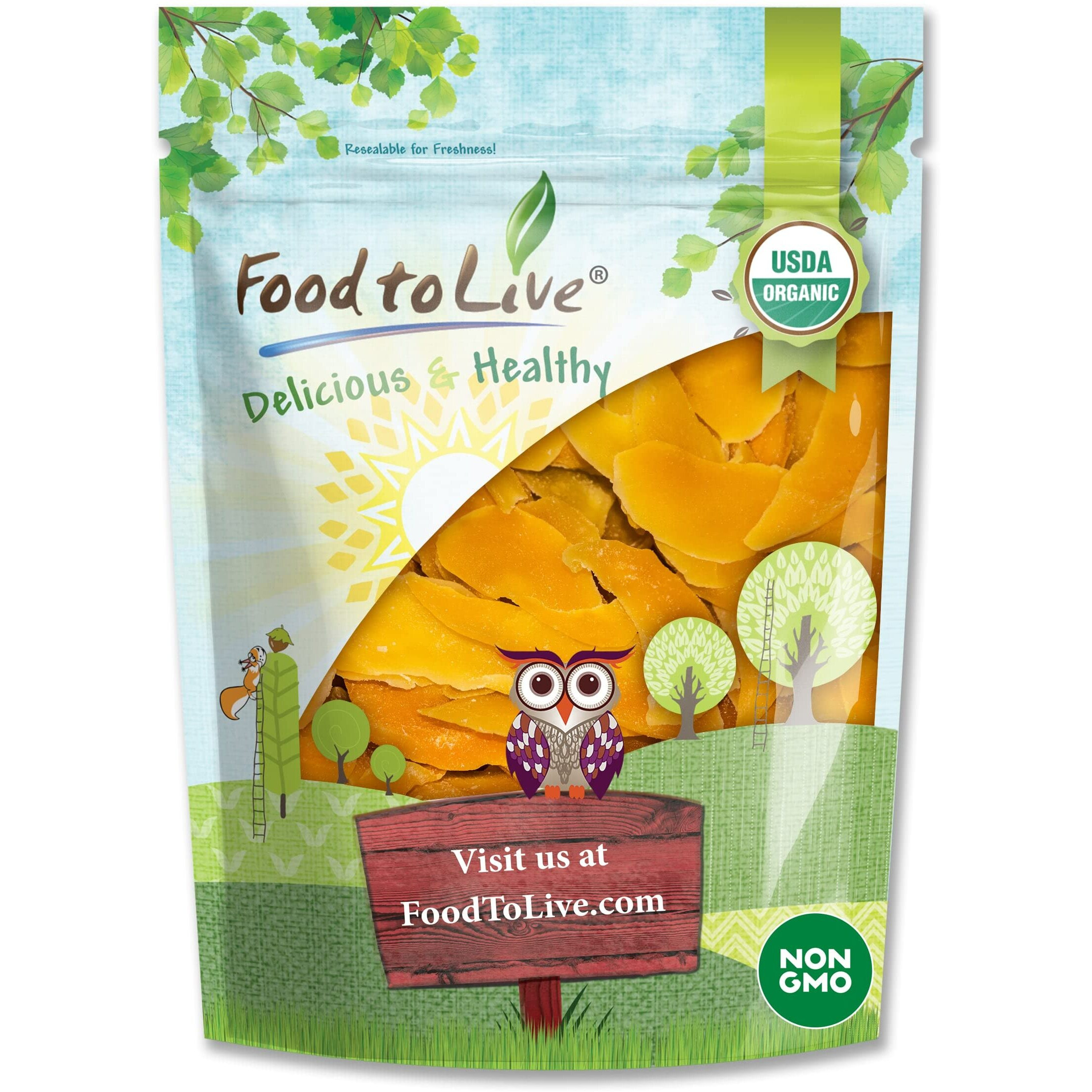 Food To Live - Organic Mango Cheeks, 1.5 Pounds Dried, Non-Gmo, Kosher, Unsulphured, Unsweetened, Bulk