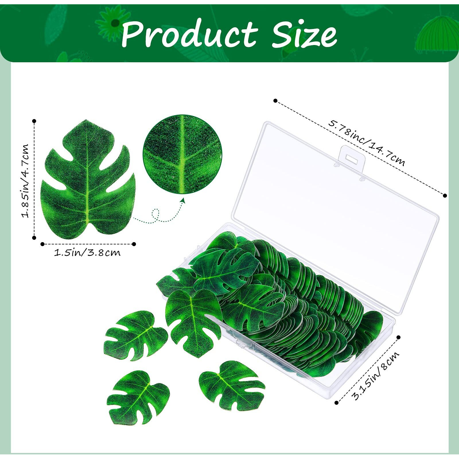 Arreinz 96 Pieces Tropical Palm Leaf Butterfly Cupcake Toppers White Pinion Cake Toppers Green Leaves Cake Decorations For Hawaii Theme Party Summer Decoration Birthday Supplies (Palm Leaf)