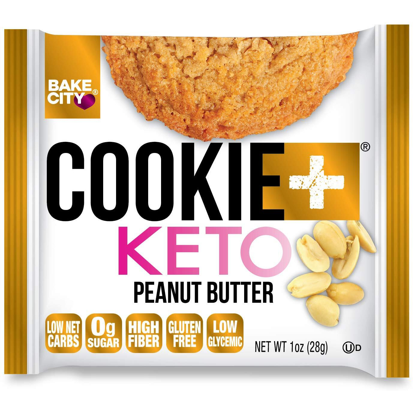 Bake City Cookie Plus Keto | 1Oz Peanut Butter Cookies (12 Pack), Gluten Free, 0G Sugar, Only 1.5G Net Carbs, Good Fats, 5G Protein, Kosher, No Artificial Flavors