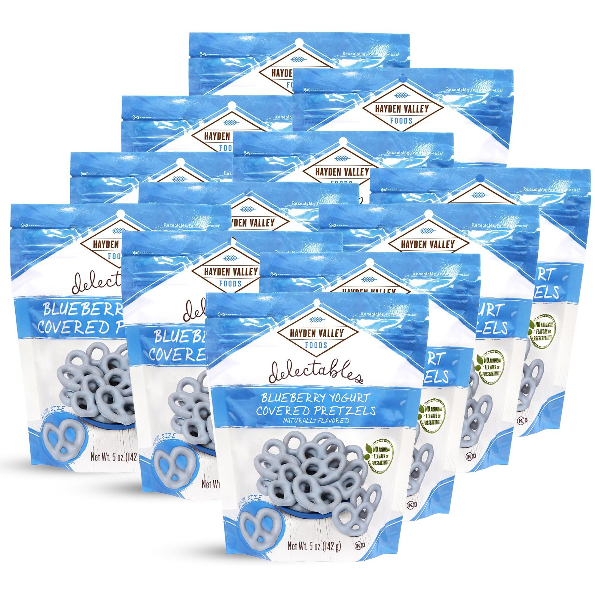Hayden Valley Foods Blueberry Yogurt Covered Pretzels - 5 Oz Bags (Pack Of 12) - No Artificial Flavors, Preservatives Or Colors - Blue Bulk Sweet Snacks