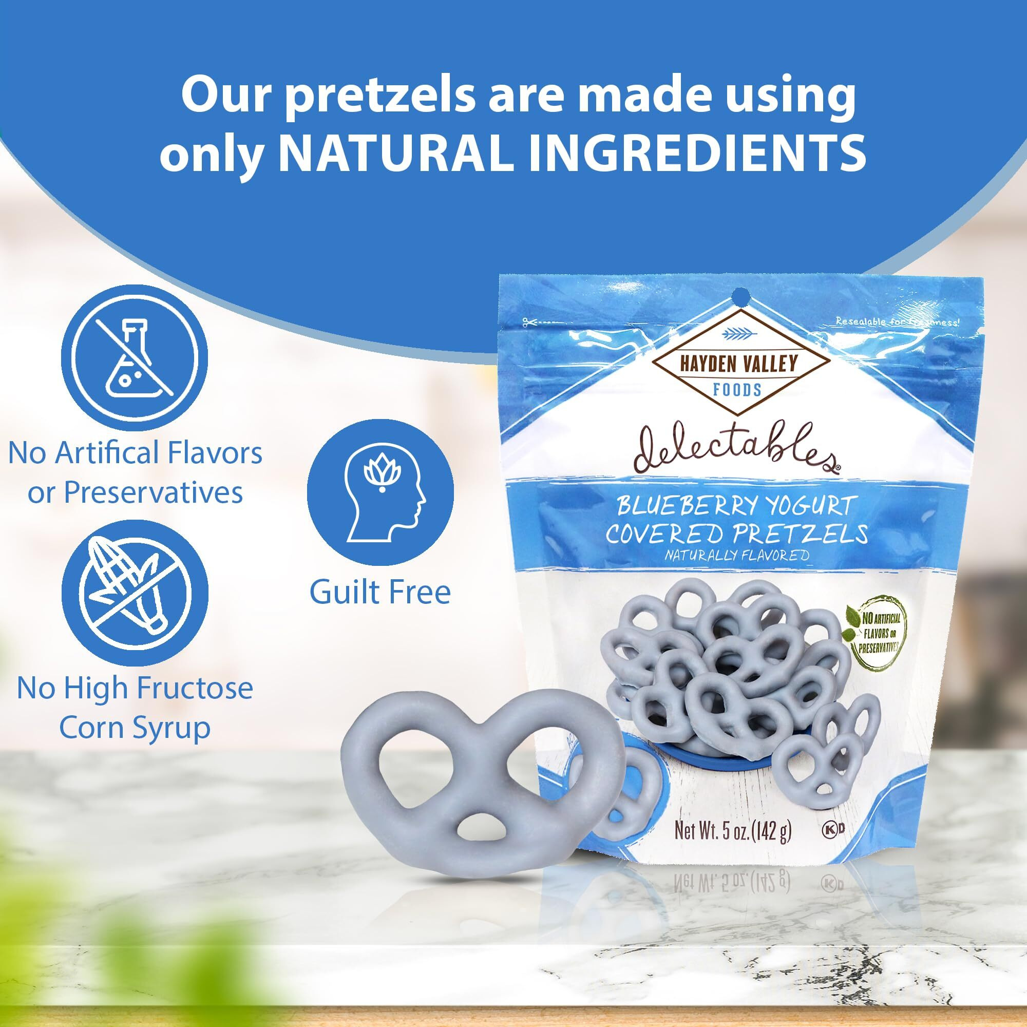 Hayden Valley Foods Blueberry Yogurt Covered Pretzels - 5 Oz Bags (Pack Of 12) - No Artificial Flavors, Preservatives Or Colors - Blue Bulk Sweet Snacks