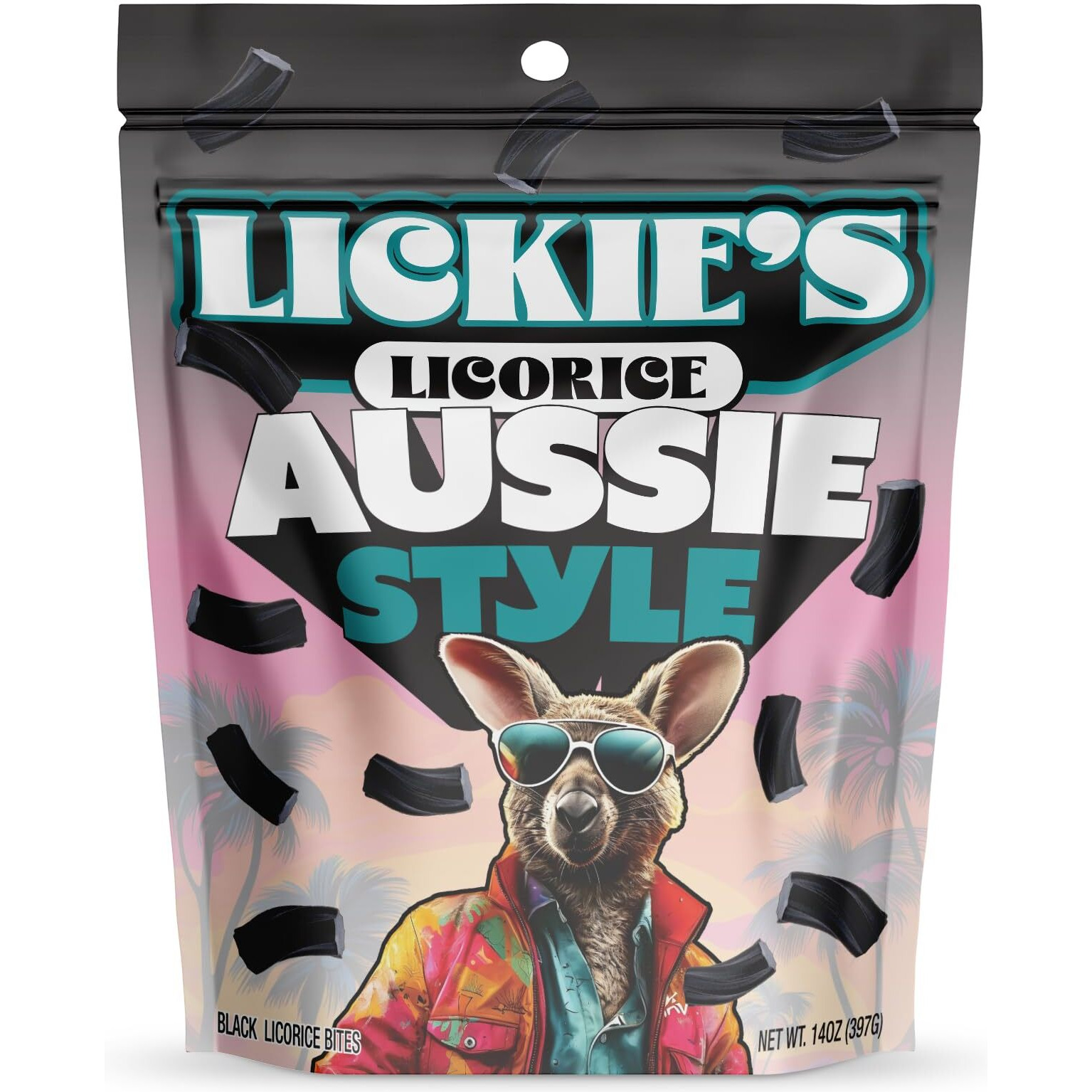 Lickies Licorice Black Licorice | 14 Ounce | Soft & Chewy Australian Licorice Candy Twists | Fancy Licorice Candy | Aussie Style Gourmet Licorice | 1 Pack | Resealable Bag