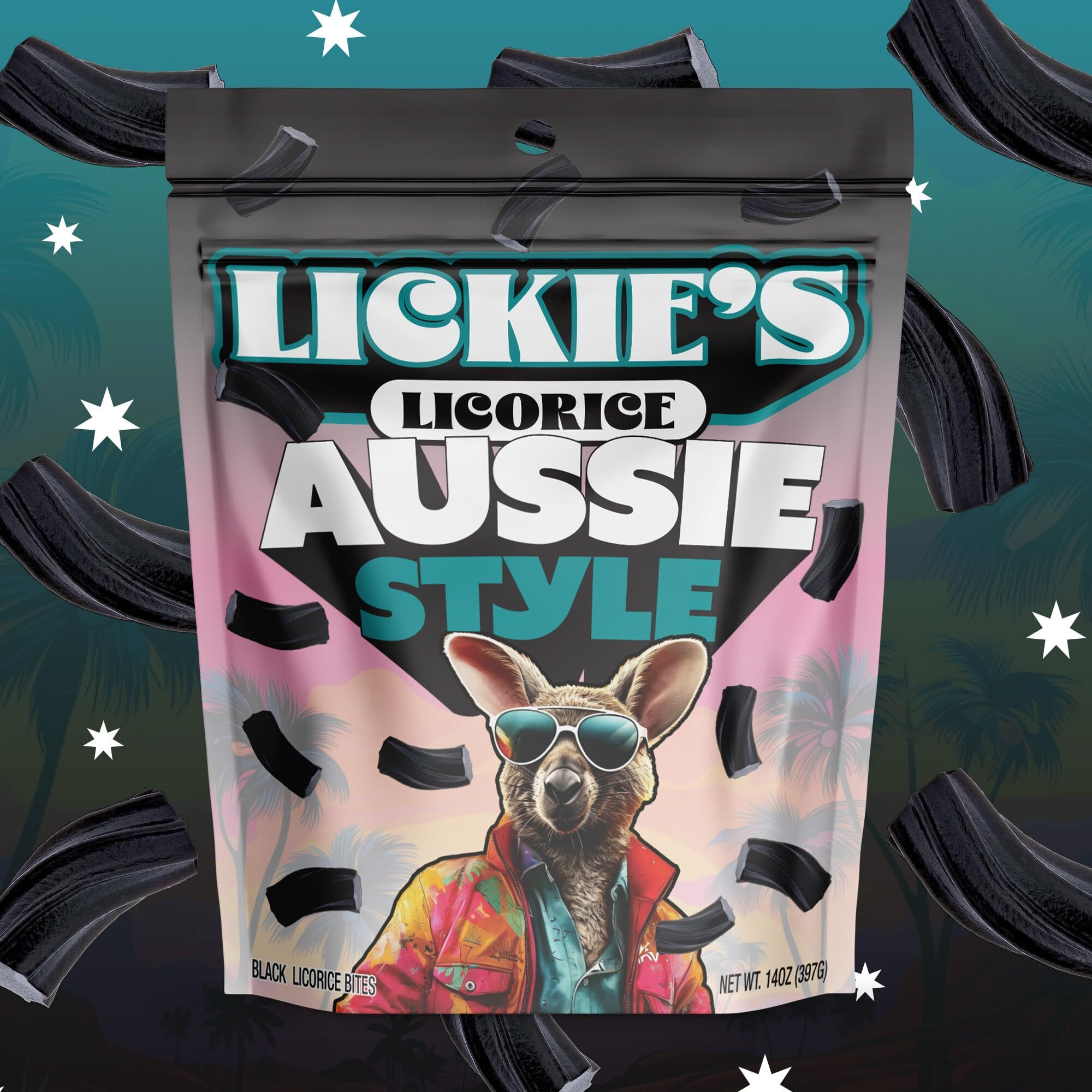 Lickies Licorice Black Licorice | 14 Ounce | Soft & Chewy Australian Licorice Candy Twists | Fancy Licorice Candy | Aussie Style Gourmet Licorice | 1 Pack | Resealable Bag