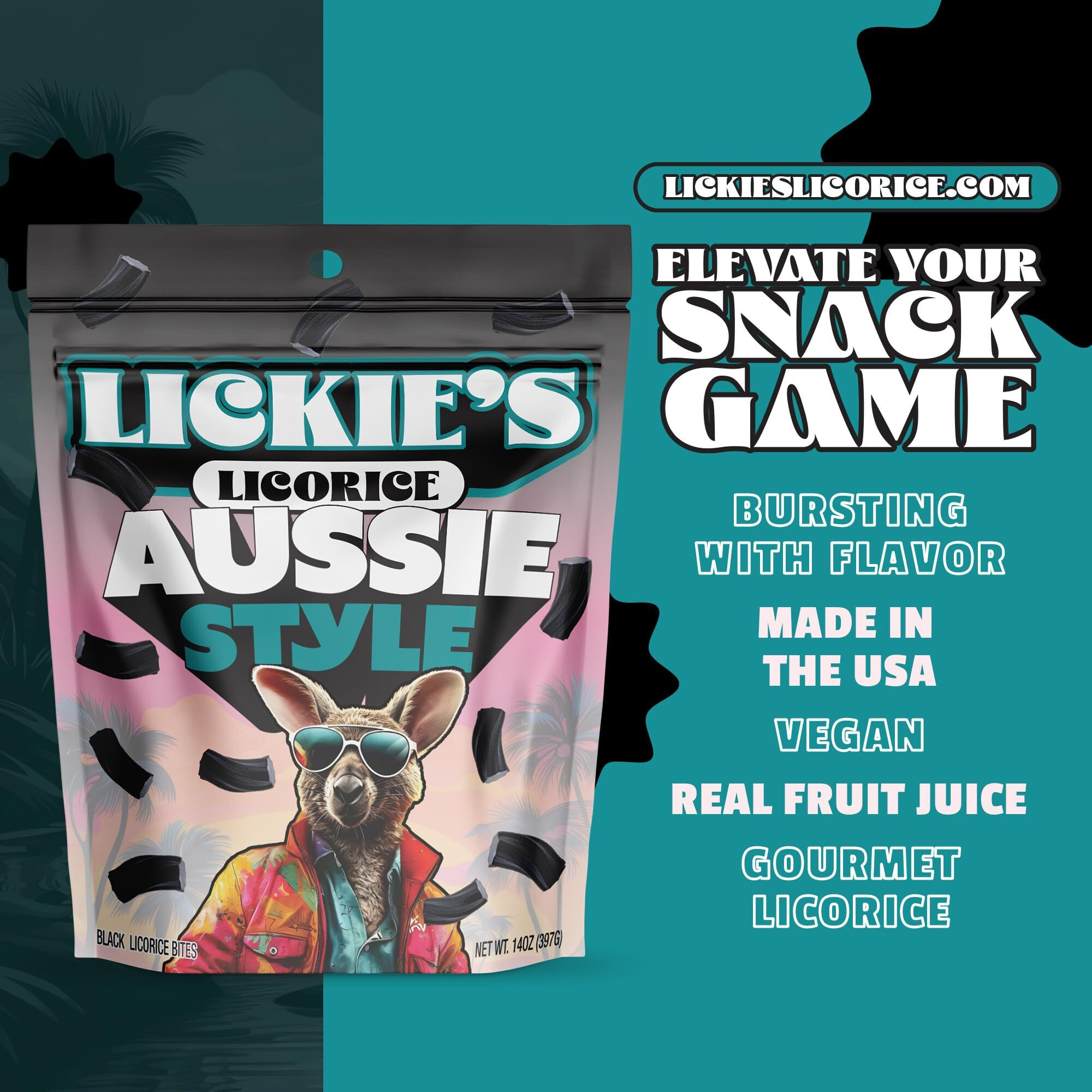 Lickies Licorice Black Licorice | 14 Ounce | Soft & Chewy Australian Licorice Candy Twists | Fancy Licorice Candy | Aussie Style Gourmet Licorice | 1 Pack | Resealable Bag