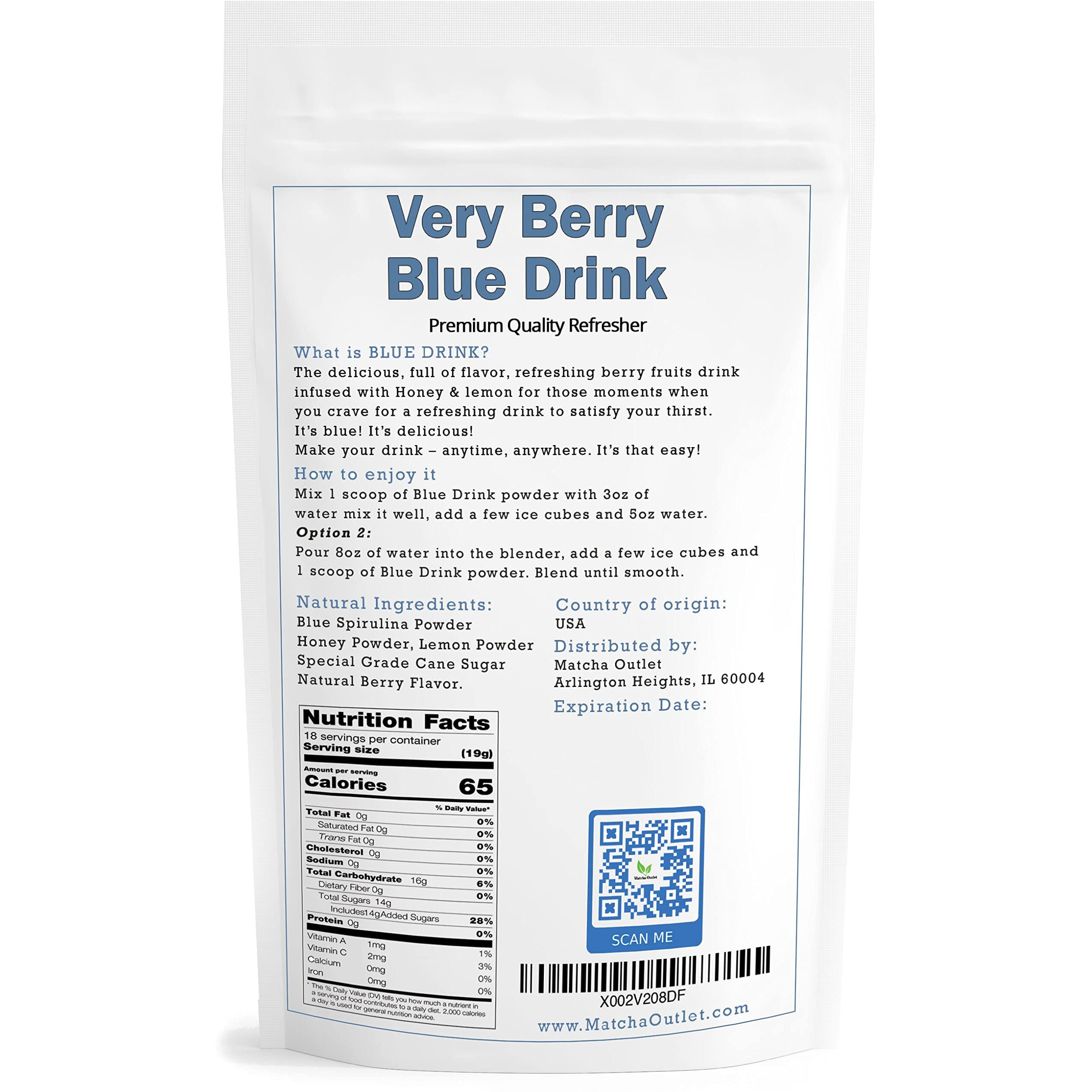 Blue Drink Spirulina Powder, Berry & Honey Refresher 12Oz Blue Drink Mix Natural Food Colorant Perfect For Ice Mix Yogurts Baked Treats Loaded Tea Bubble Tea