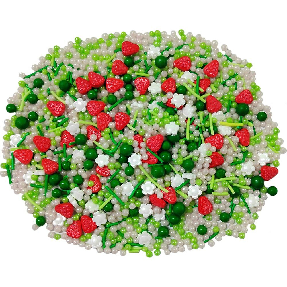 Strawberry Sprinkles Edible Flower Geen And Pink Spring Sprinkles Strawberry Shortcake Cake Decorations Cookie Cake Topper Cupcake Baking Ice Cream Decorating