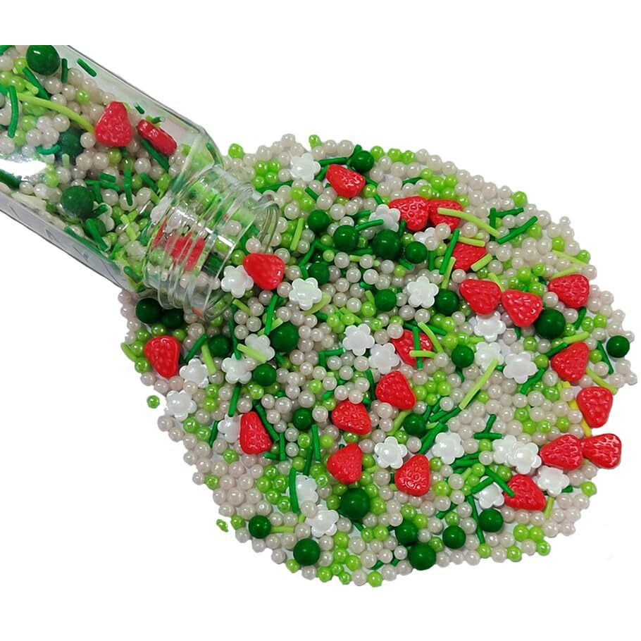 Strawberry Sprinkles Edible Flower Geen And Pink Spring Sprinkles Strawberry Shortcake Cake Decorations Cookie Cake Topper Cupcake Baking Ice Cream Decorating