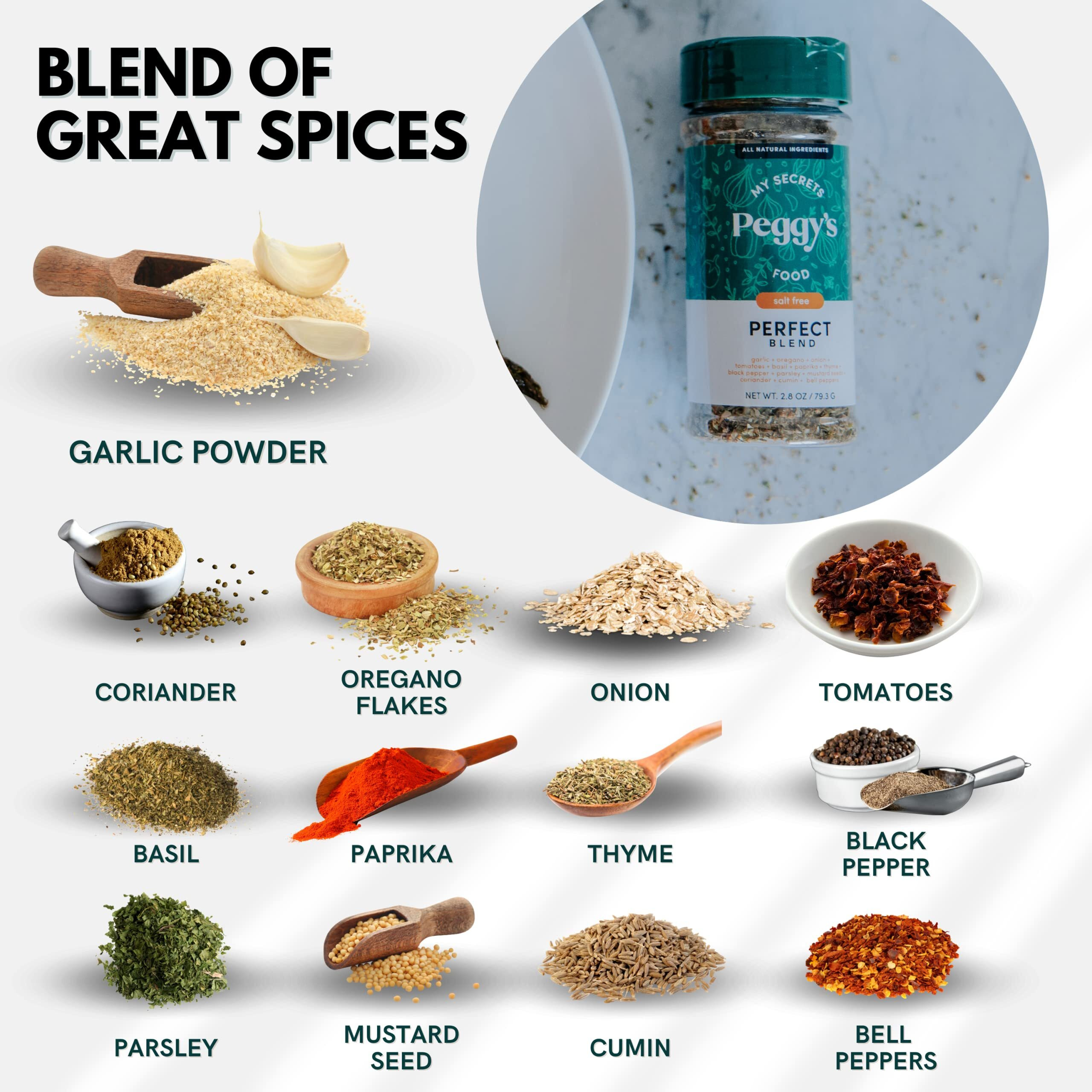 My Secrets Peggy's Food Perfect Seasoning Mix - No Sodium Spice Mix - Perfect Blend Of Herbs And Spices - Delicious Spice Mix For Everything