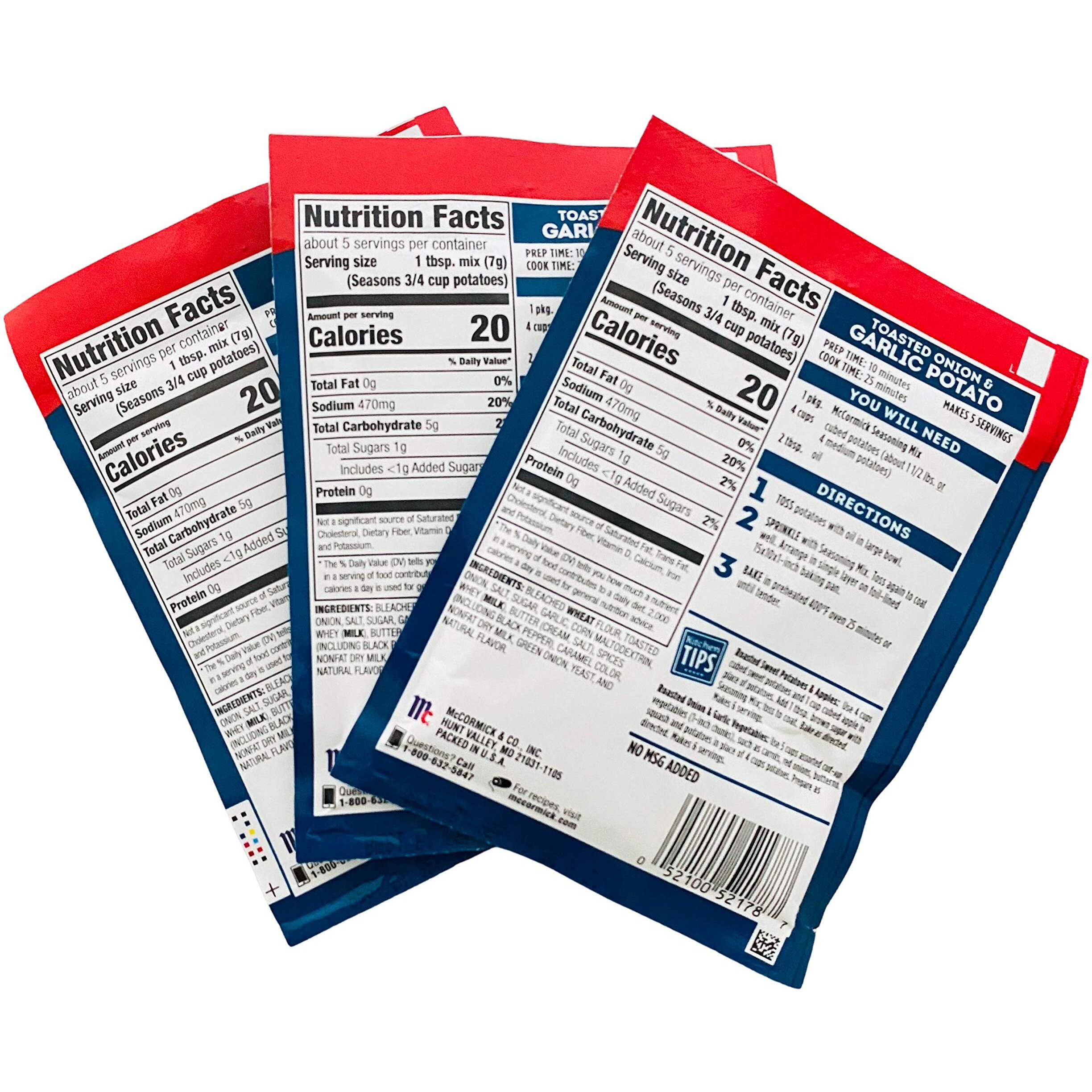 Mccormick Toasted Onion & Garlic Potato Seasoning Mix (Pack Of 3) 1.25 Oz Packets