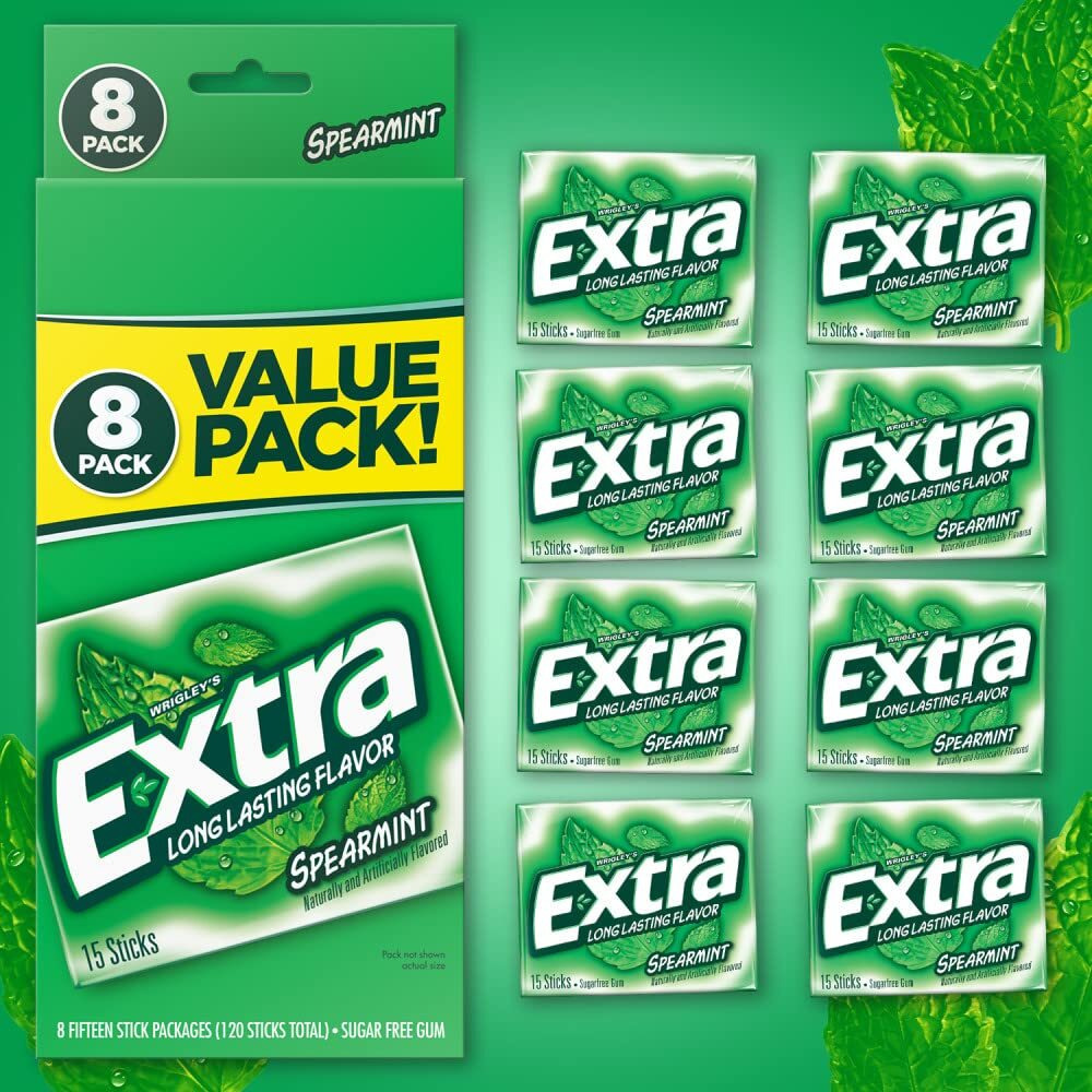 Extra Spearmint Sugar Free Chewing Gum Bulk, 15 Ct (8 Pack)