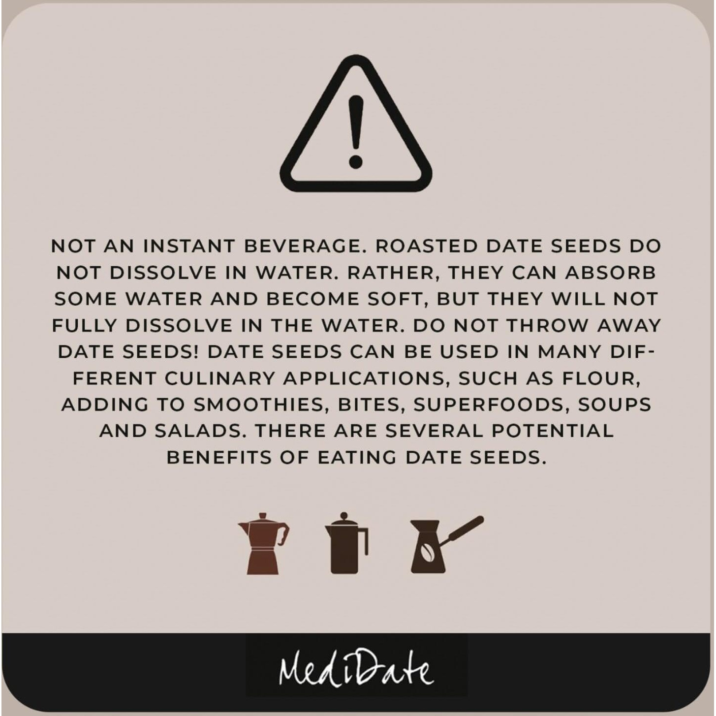 Medidate Coffee Alternative - Roasted Date Seeds + Cacao + Cinnamon - Naturally Occurring Prebiotics | Polyphenols | Caffeine & Acid Free (12 Oz. / 25 Servings)