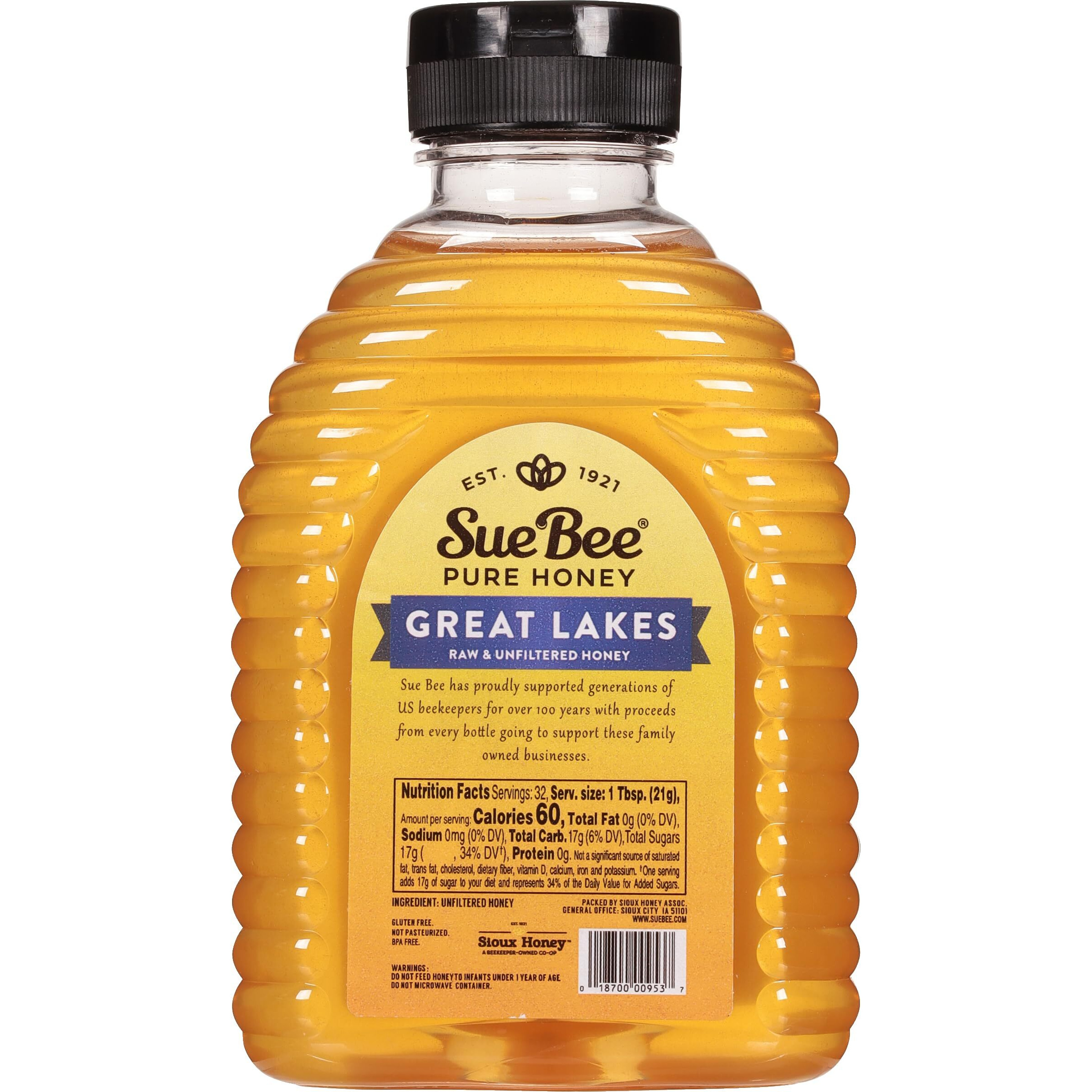 Sue Bee Honey Regional Great Lakes Usa Honey, Strained, Unfiltered Beekeeper-Owned Co-Op Honey, 24-Ounce