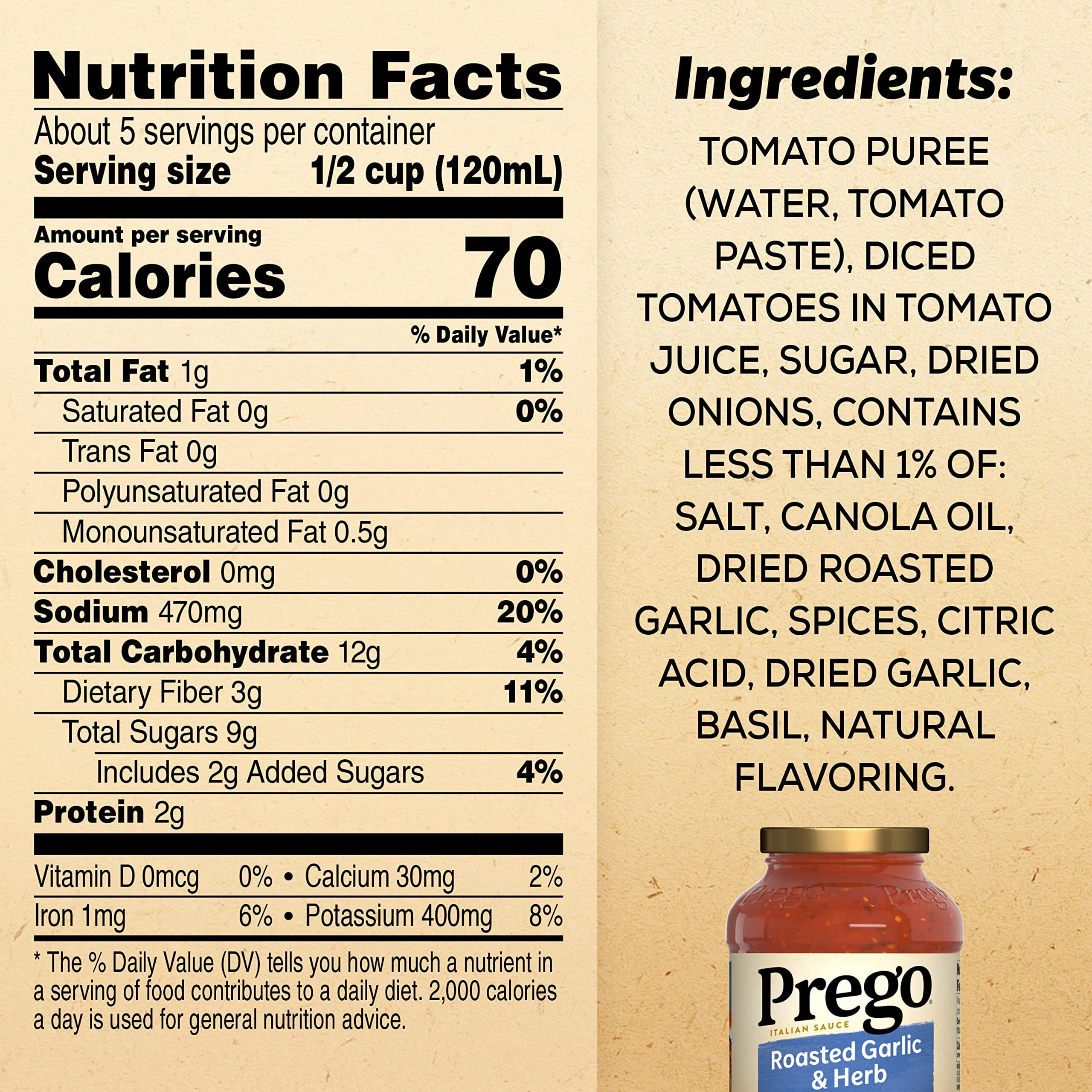 Prego Pasta Sauce, Italian Tomato Sauce With Roasted Garlic & Herbs, 24 Oz Jar (Case Of 12)